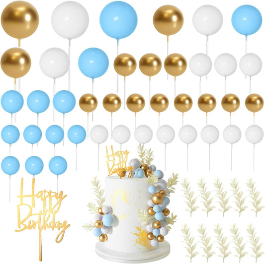 MIAHART Ball Cake Toppers Boho Grass Cake Topper Ball Cake Insert Decoration for Birthday Wedding Baby Shower Party Decorations Boho Themed Party Supplies (gold，light blue，white)