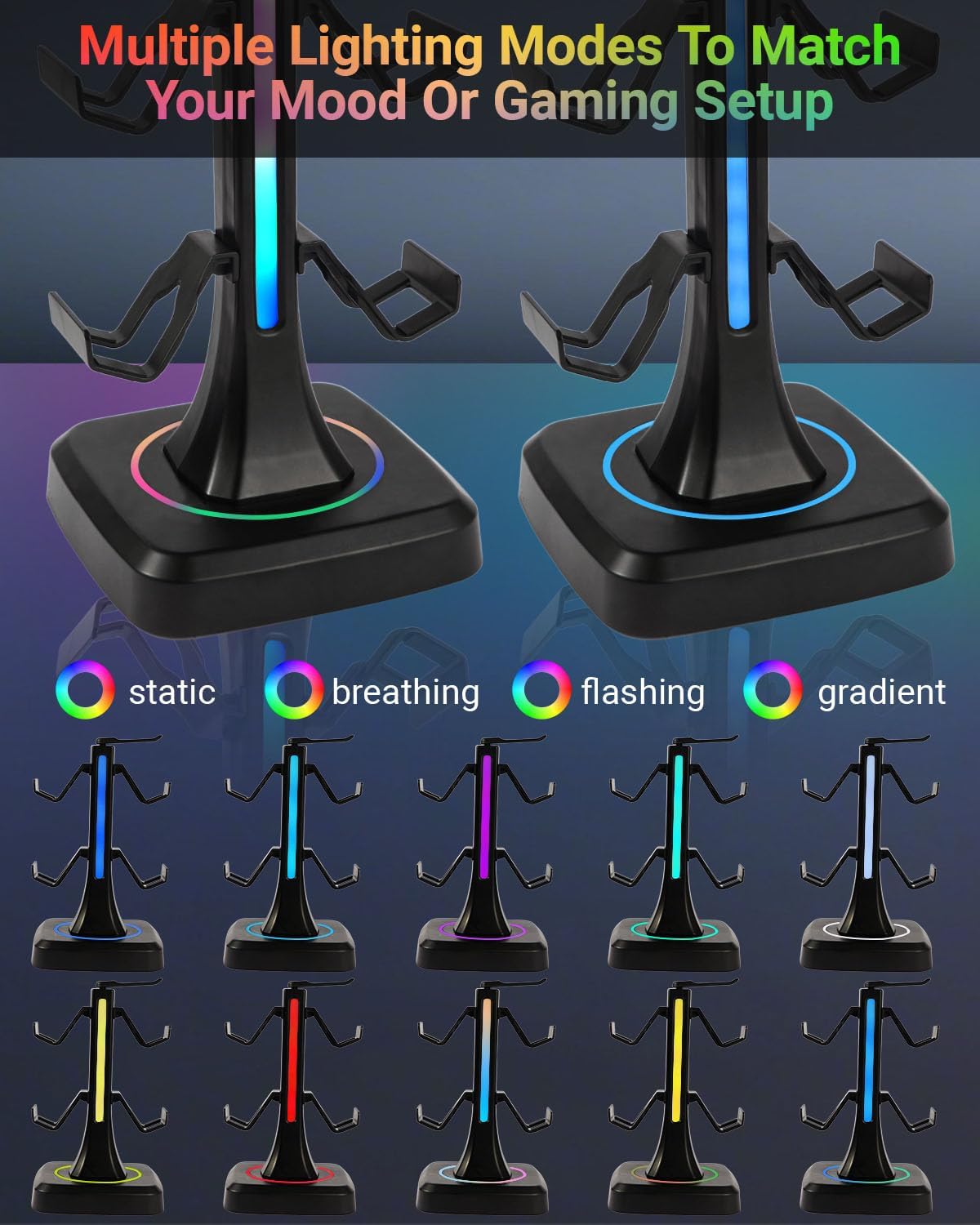 Controller Stand with RGB Multi-Color Light Modes - Headset Holder for PS5, Xbox, Switch - Gaming Room Decor, Desk Organizer for Gamers