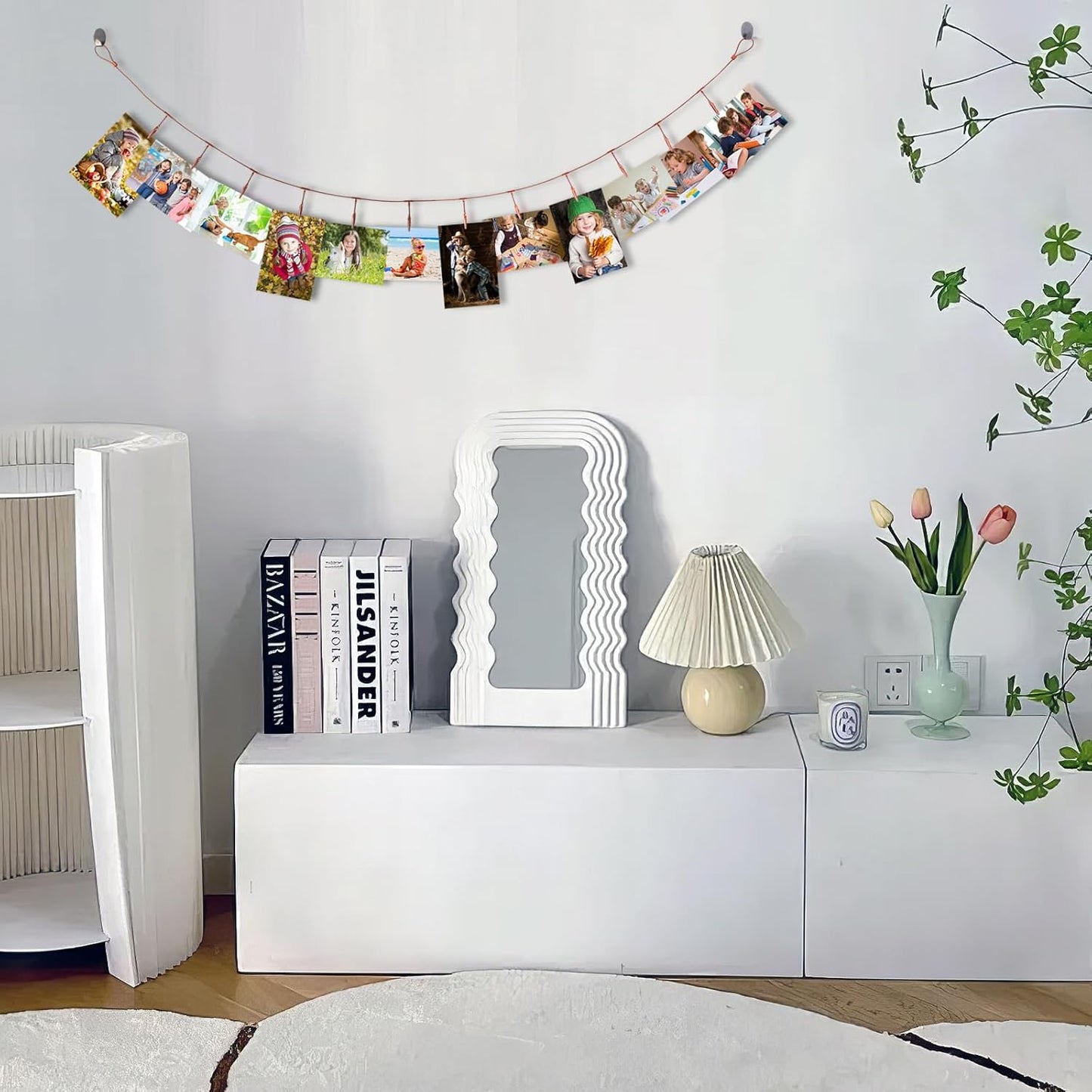 2 Pack Chain Photo Clip Hanging Photo Display Wall Photo Display Metal Photo String with 12 Clips Wall-Mounted Picture Holder for Hanging Painting Family Photos Artworks (Rose Gold Color)