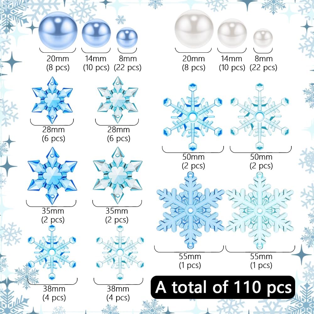 110 Pcs Vase Filler Christmas Decorations and Floating Beads, Snowflake Vases Fillers