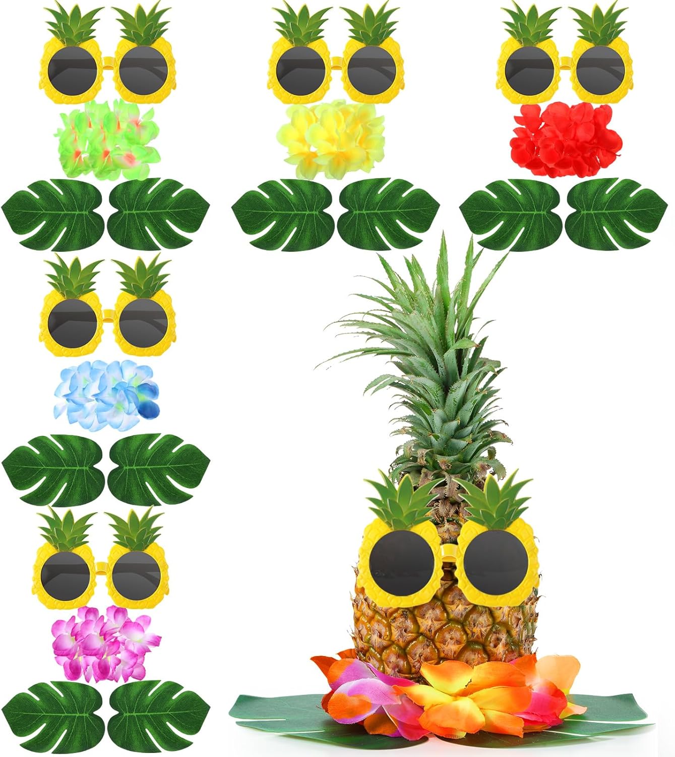 6 Sets Hawaiian Table Centerpieces Pineapple Luau Party Table Decorations Tropical Decor for Beach Summer Party