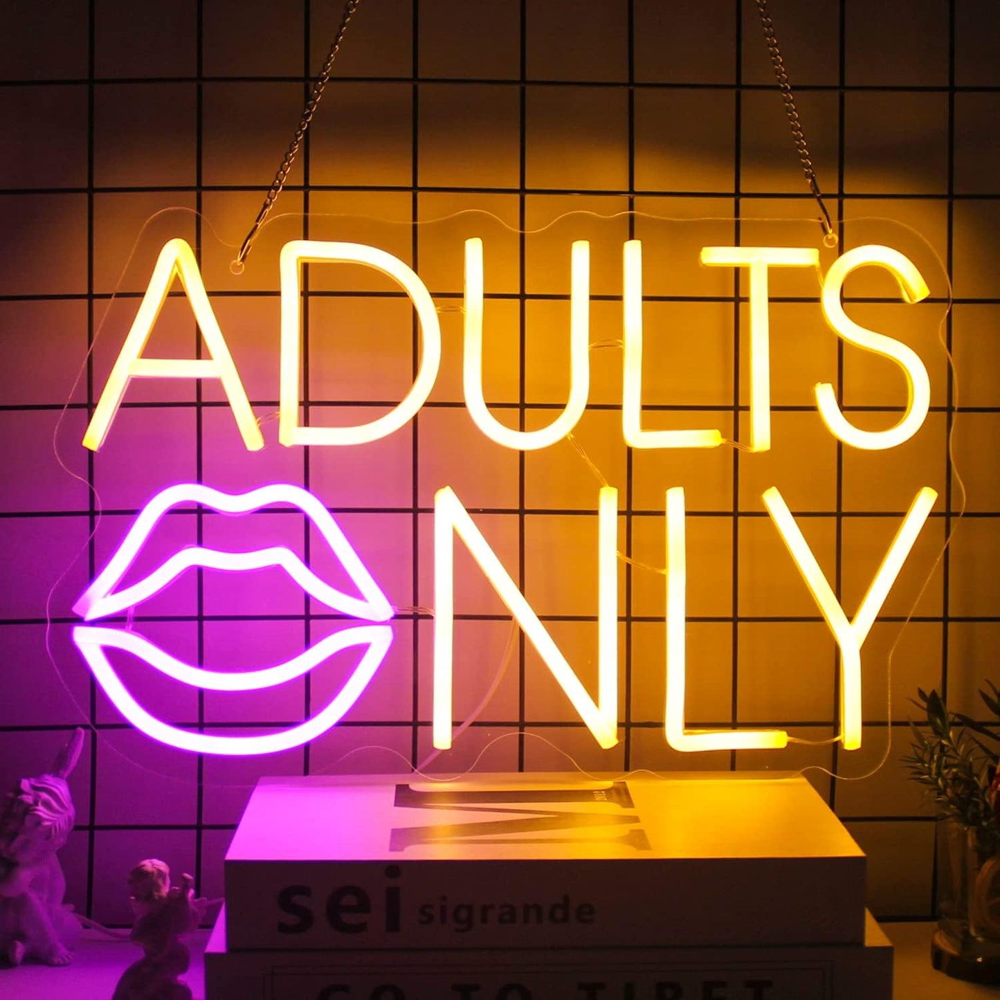 Adults Only Neon Sign Pink Lip LED Neon Lights Signs Sexy Neon Light Neon Bar Sign Orange Letter Neon Wall Sign Neon Signs for Bedroom Bar Man Cave Hotel Party Wall Decor USB with Switch