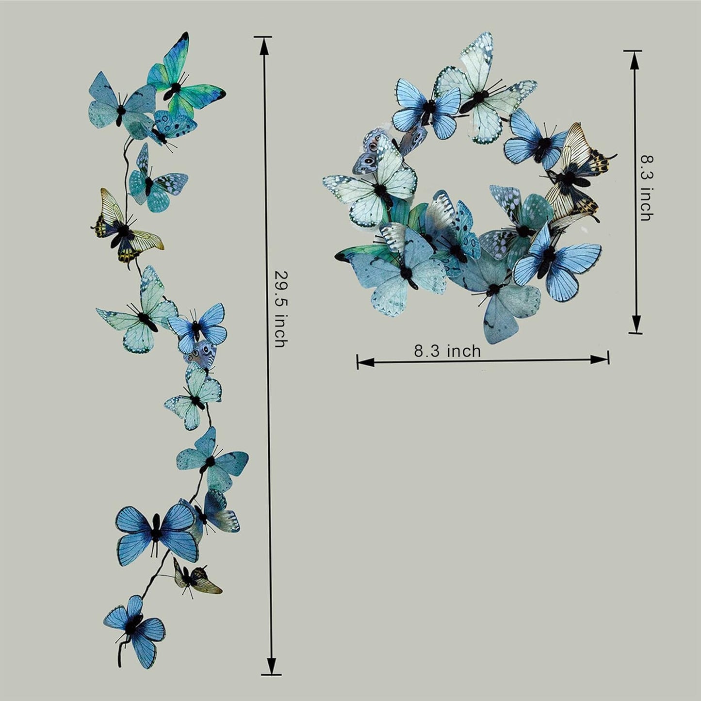 Artificial Butterfly Garland, Fake Butterfly Decorative Vines, DIY 3D Unique Butterfly Hanging Decor for Home Wall Easter Spring Flowers Party Wedding Arch Shopping (Blue)