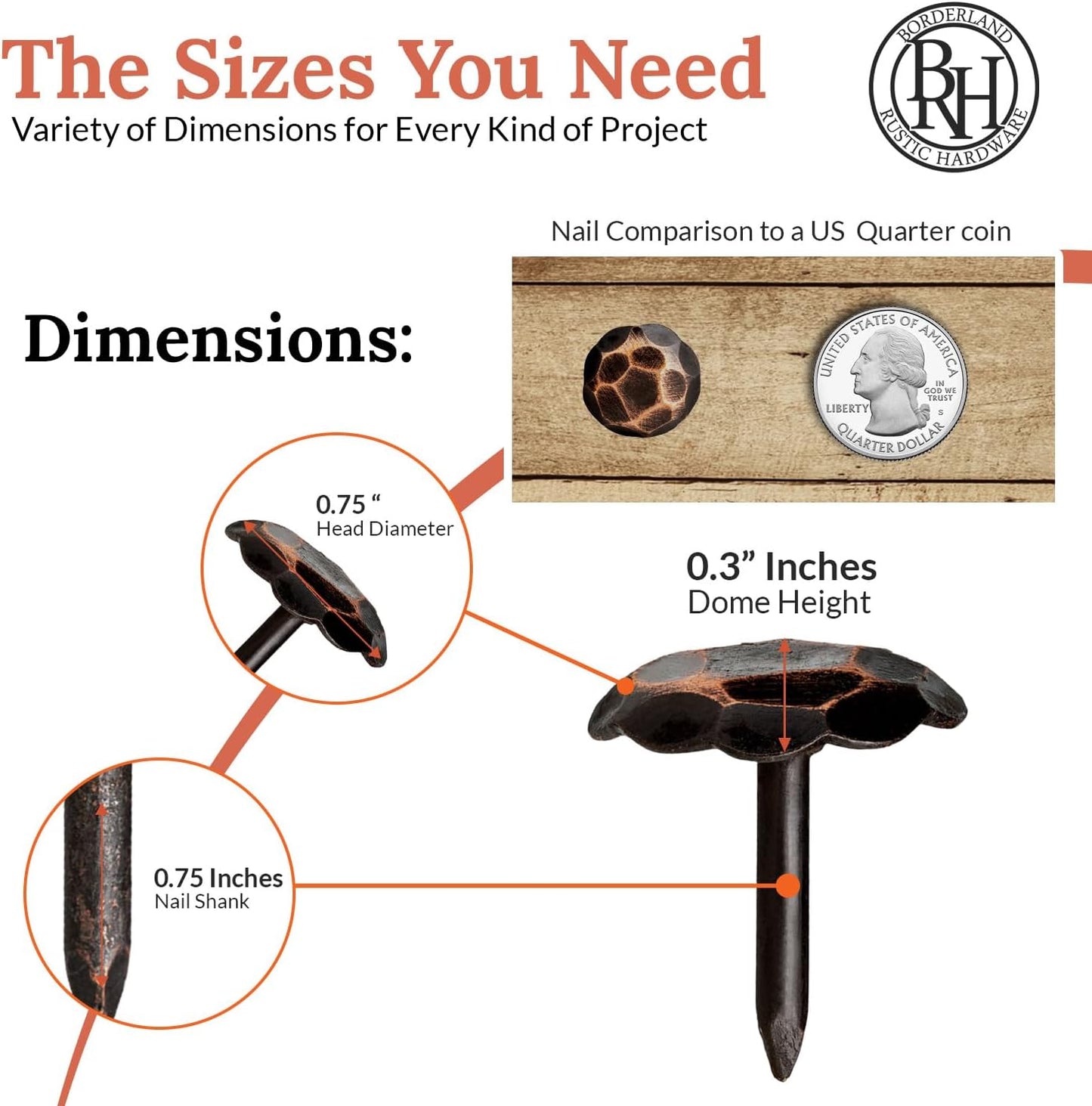 10 Pack 0.75" Round Head Iron Clavos Decorative Nails – Oil Rubbed Bronze – Handmade Rustic Round Fasteners for Farmhouse Shutters, Faux Wood, Barn Doors, Shutters, Gates – Ornamental Wood Accent