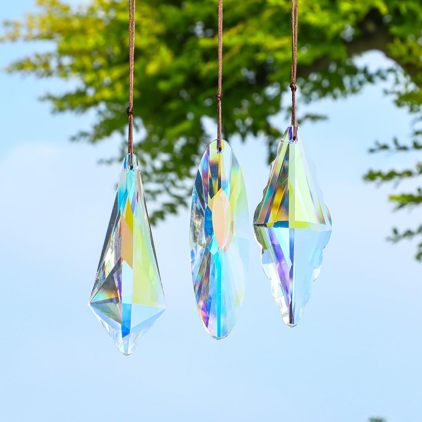 3 Pack 5'' Large Crystal Prisms Suncatchers for Windows,120mm AB Colors Hanging Sun Catchers with Glass Prisms, Rainbow Prisms Maker Suncatcher Pendant for Home Garden Decor