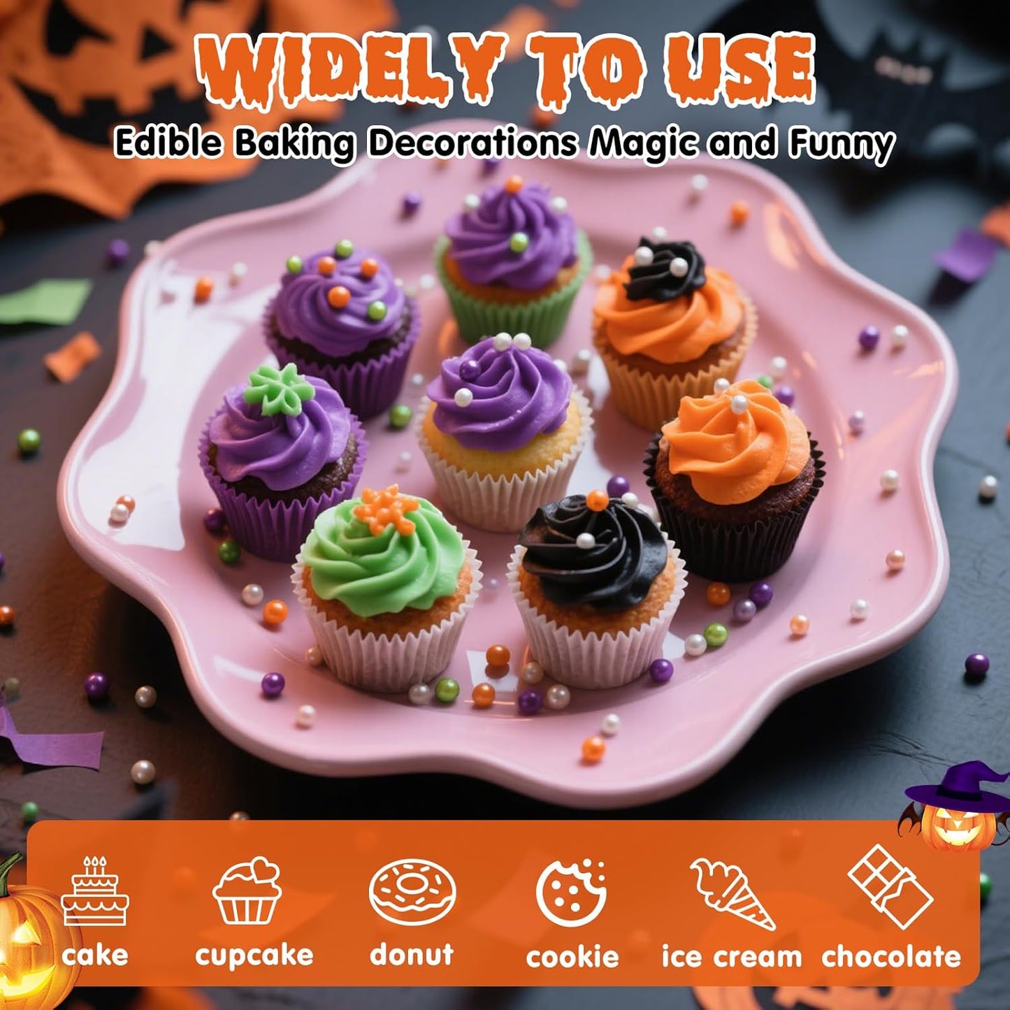 Halloween Edible Pearl Sprinkles,Nonpareils Purple Black Green and Orange Mix,Cute Pearls Cake Candy,Mini Sugar Sprinkles for Decorations Baking,Cake Ice Cream Cookies Cupcake Toppe Chocolate,Birthday Halloween Christmas Supplie 130g/4.58oz