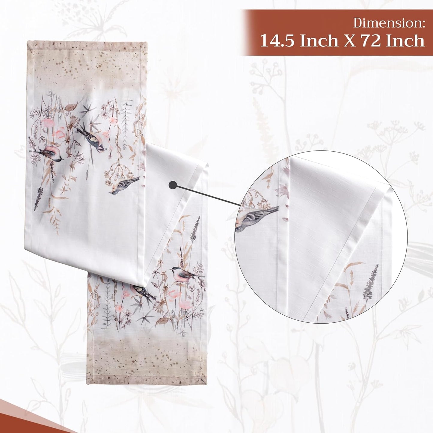 Maison d' Hermine Table runner 100% Cotton Single Layer Table Runners 72 inches long Decorative for Home Kitchen Dining Party Wedding Bridal Shower Spring Summer (Meadow Florals - Brown, 14.50" x 72")