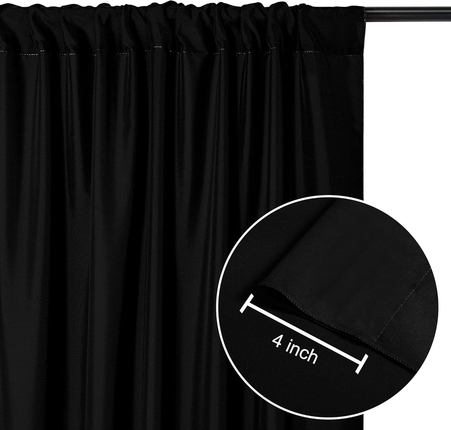 DWCN 10x8 FT Black Backdrop Curtains for Parties, Photography Backdrop Drapes with Rod Pockets for Wedding Decorations Stage Birthday Family Gatherings, 2 Panels 5ft x 8ft
