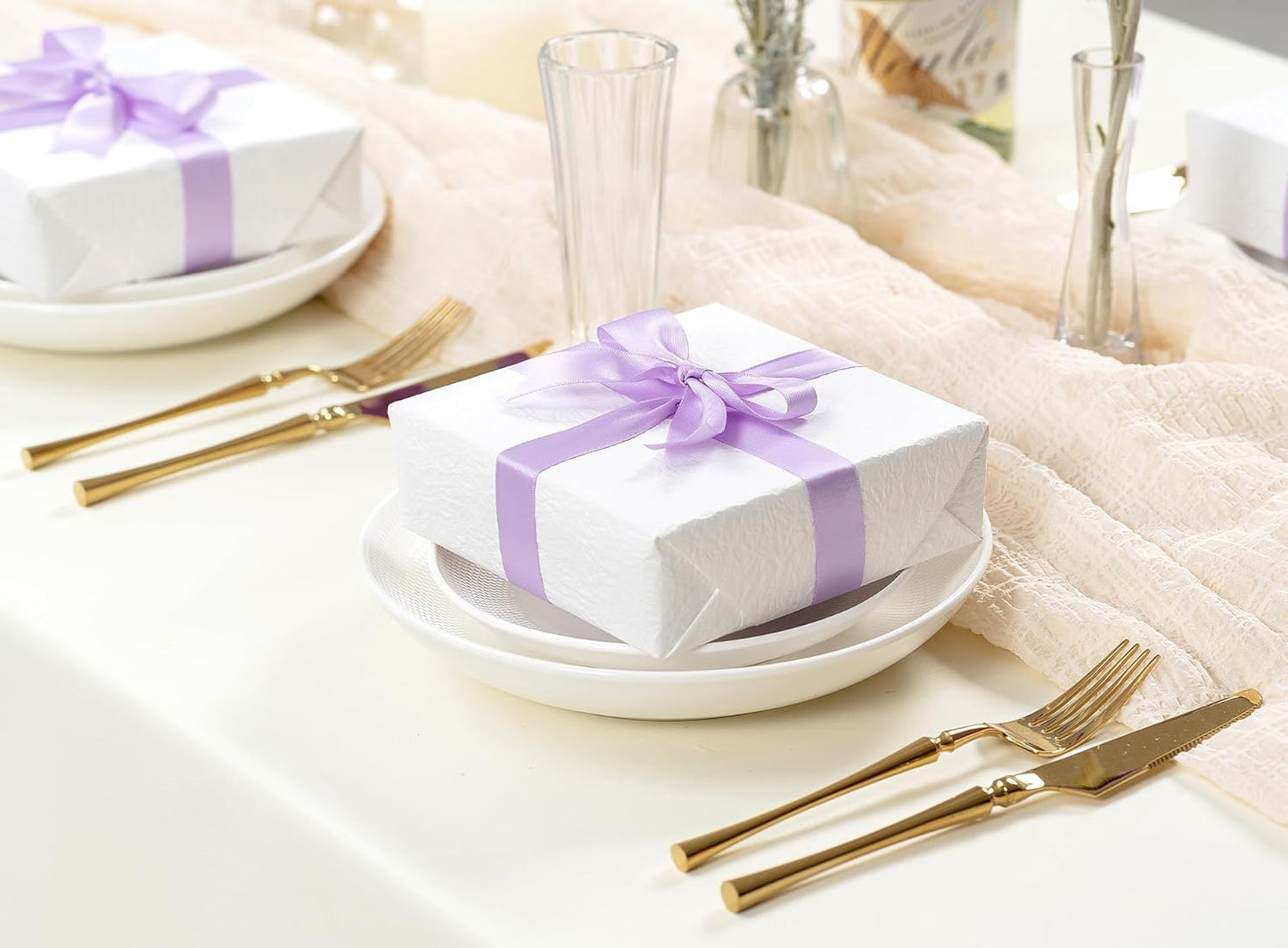 Lavender Satin Ribbon 7/8 Inch x 50 Yards Double-Faced Ribbons for Gift Wrapping Crafts Flower Bouquet Wedding Paper Bows Invitations