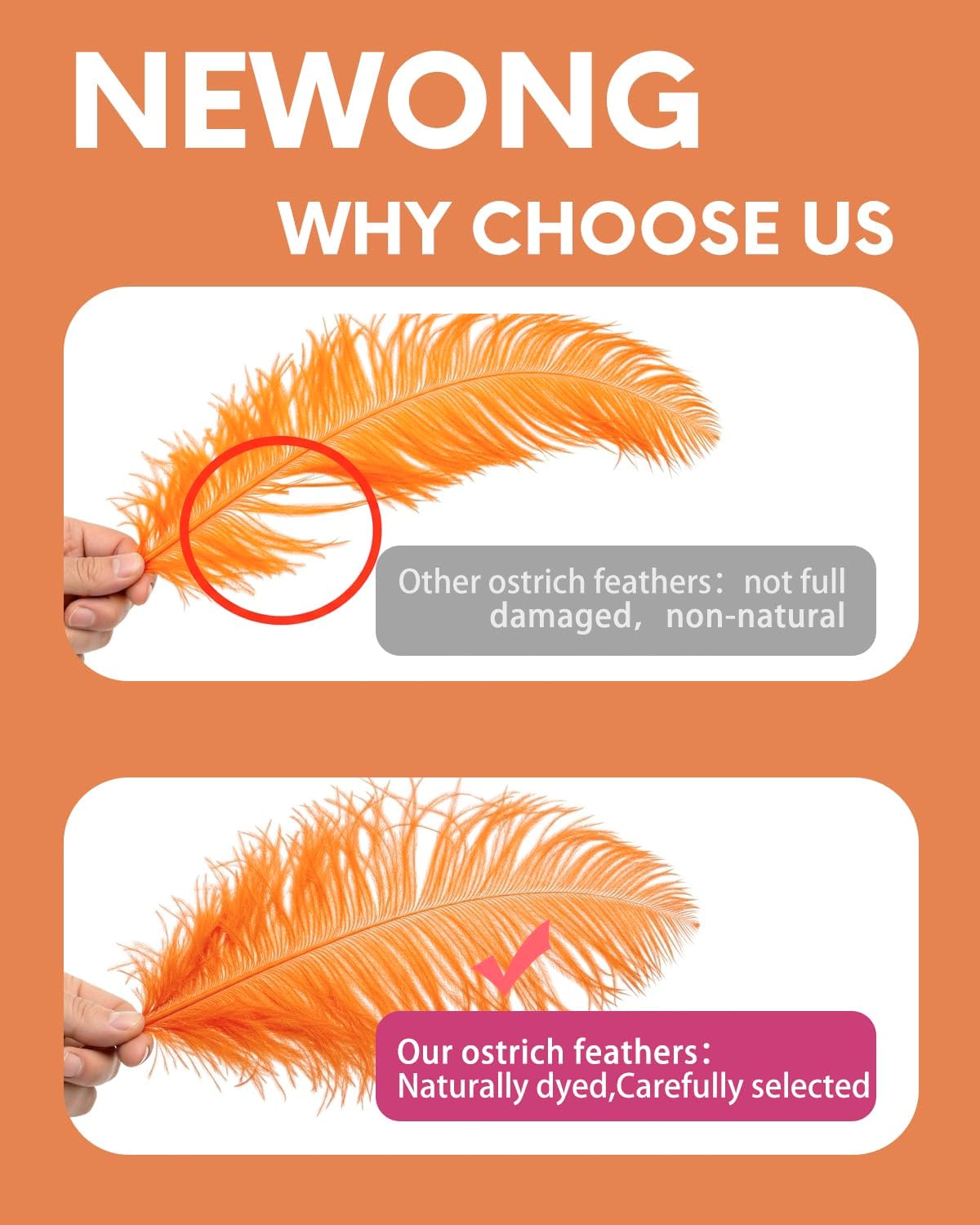 NEWONG 30pcs Orange Ostrich Feathers Natural Bulk 9-12in（23-30cm） Vase Craft Wedding Home Party Centerpieces Christmas Day Decoration