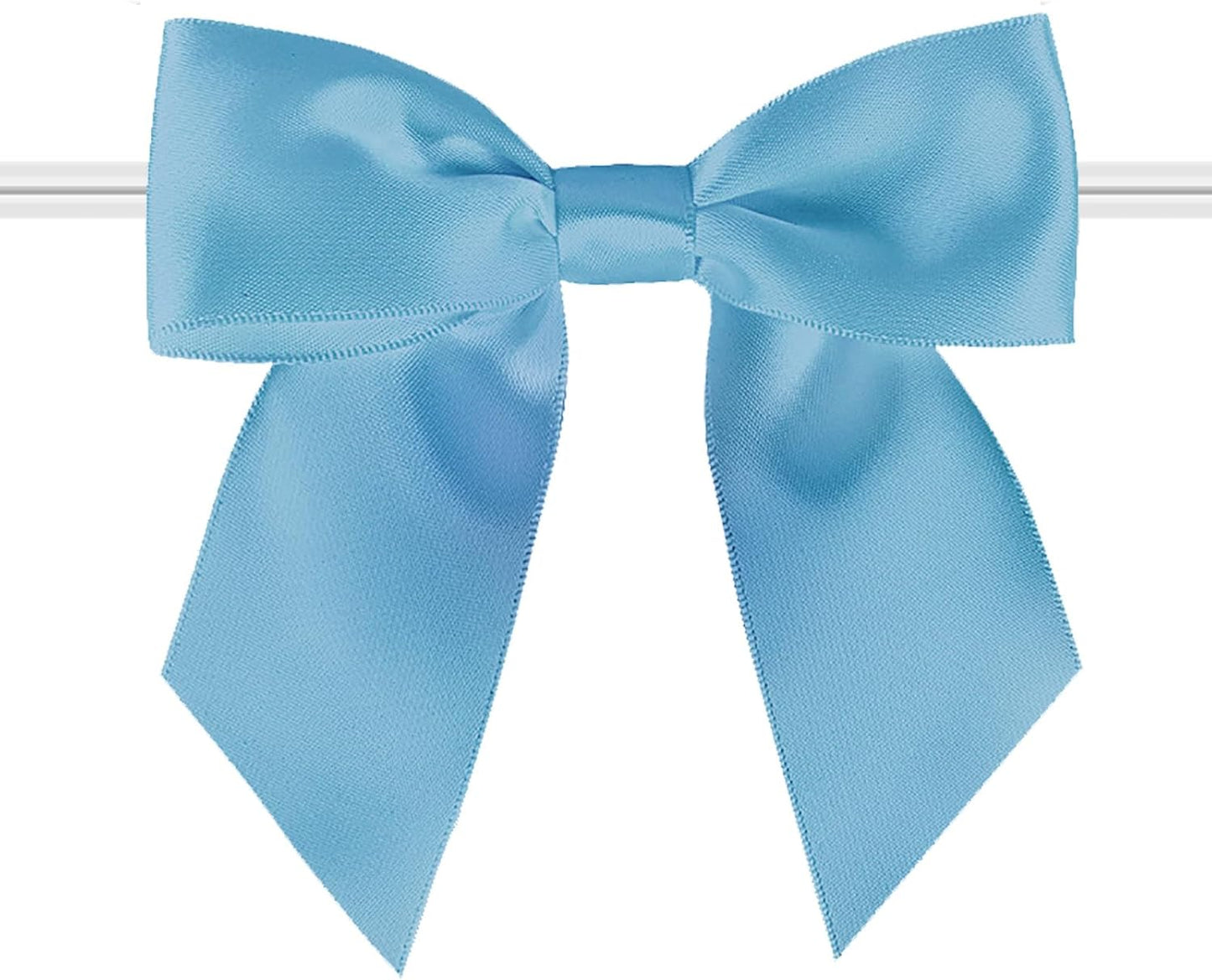 114 Pack Twist Tie Bows for Treat Bags 3" Sky Blue Satin Ribbon Bows for Package Craft, Gift Wrapping Decoration, Candy Bags, Bakery Bags, Wedding, Baptism, Tableware Decor Party Decoration