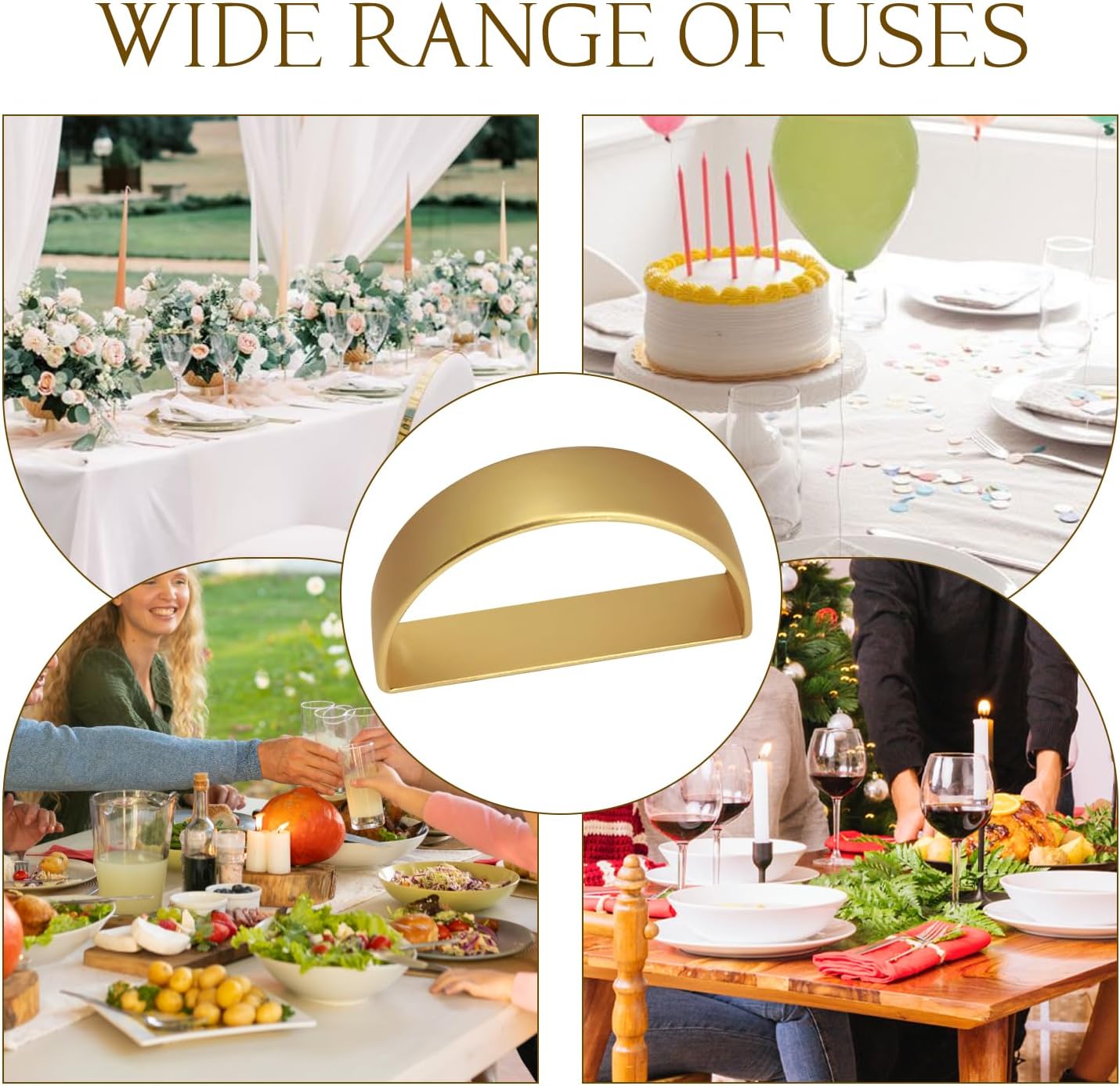 12PCS Gold Napkin Rings, Metal Napkin Rings, Fall Thanksgiving Christmas Table Decorations, Wedding, Banquet, Party, Easter Table Napkin Decorations