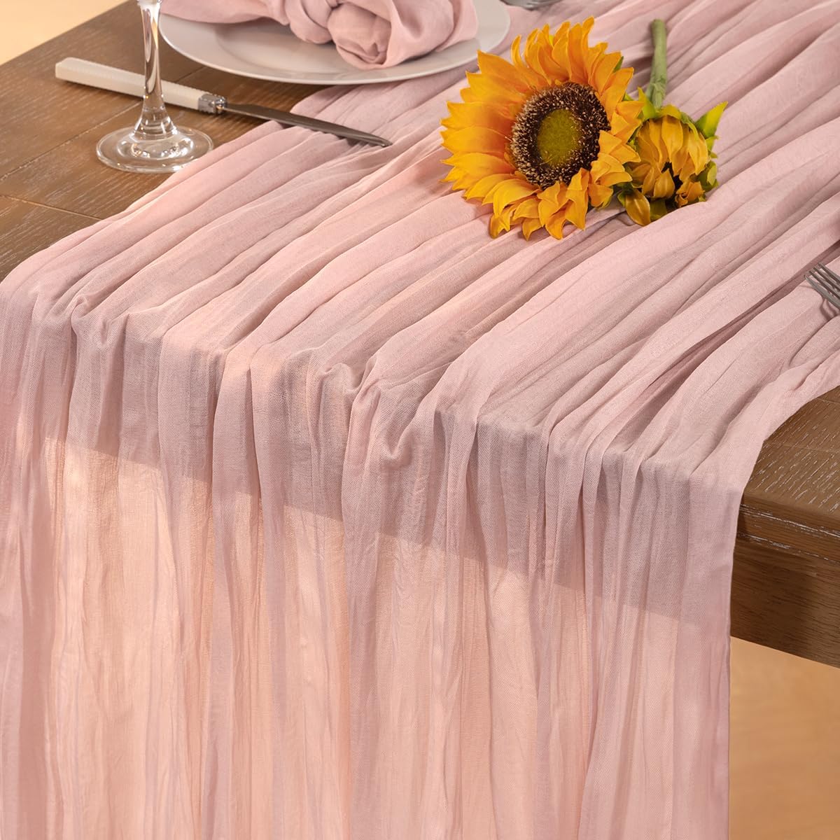 Pink Cheesecloth Table Runner Fall Table Runner Boho Gauze 120 Inches Light Pink Cheese Cloth Fall Table Decorations for Thanksgiving Wedding Bridal Girl Baby Shower Sweet 16 Party Decor