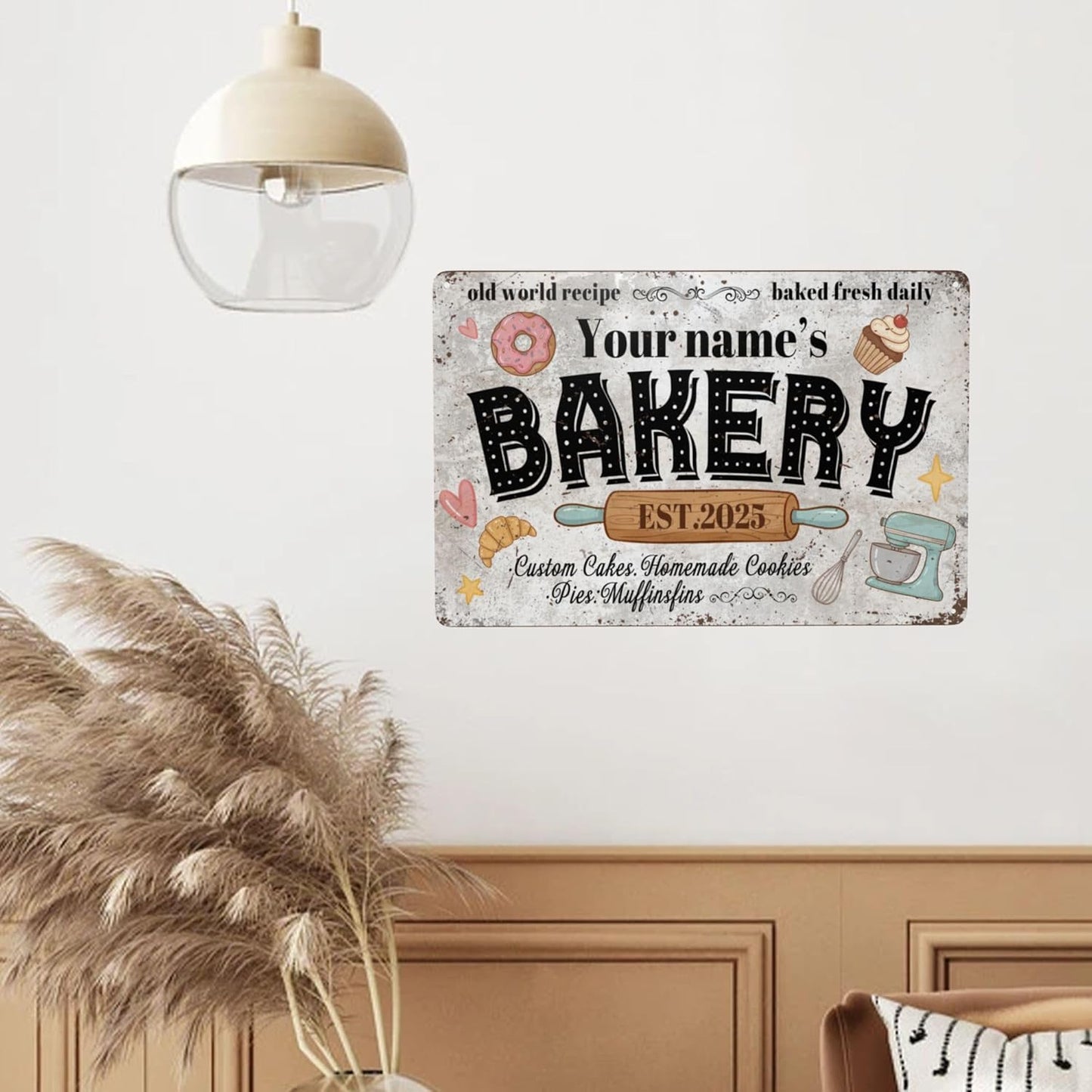 Custom Bakery Metal Sign Personalized Baked Goods Bakers Signs Decor Fresh Bread Daily Rustic Pies Cakes Decor Homemade Plaque Tin Wall Art Gifts