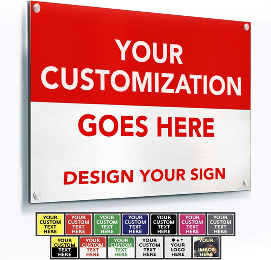 SPEEDYOOKS Custom Outdoor Metal Sign, Personalized Aluminum, Customized Safety, Business, Waterproof - White Aluminum (Red & White, 20x20 In)