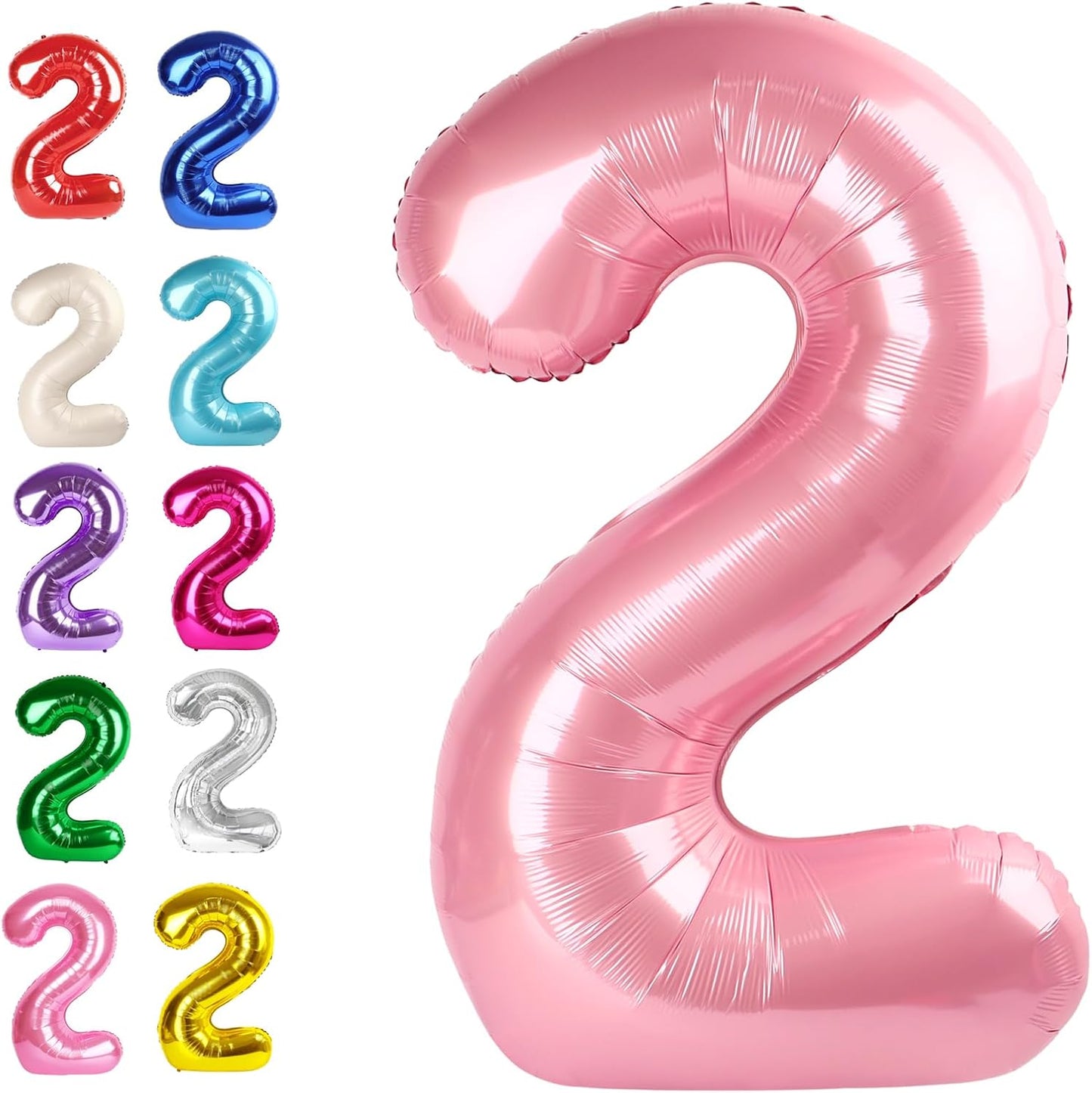 Big 40 Inch Pearlescent Pink 2 Number Balloon Birthday Decoration, Pearl Pink Number 2 Helium Balloons 12 20 22 23 24 26 28 32 42 Celebration, Boy Girl Baby Anniversary Party Graduations Supplies