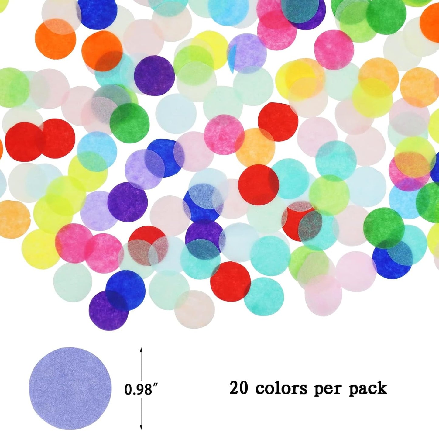 RYKOMO 20000 Pieces 1 Inch Round Tissue Paper Confetti, 7oz Multicolor Table Confetti Paper for Balloons Arts Craft DIY Scrapbooking Birthday Party Festival