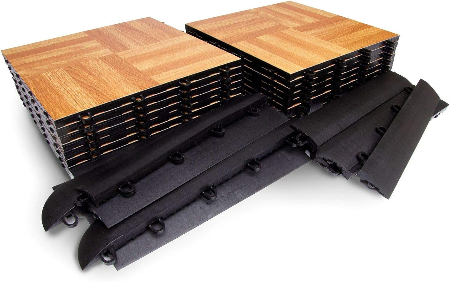 Big Floors 4X4OAKFLOOR Interlocking Lightweight Plastic Modular Dance Floor Kit (4' x 4'), Oak, 32 Piece