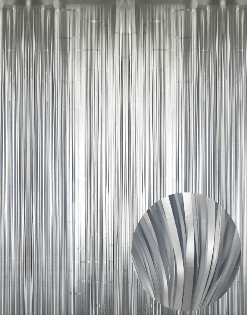 GOER 3.2 ft x 8.2 ft Metallic Tinsel Foil Fringe Curtains Party Photo Backdrop Party Streamers for Birthday,Graduation,New Year Eve Decorations Wedding Decor (1 Pack,Matte Silver,Thick Material)