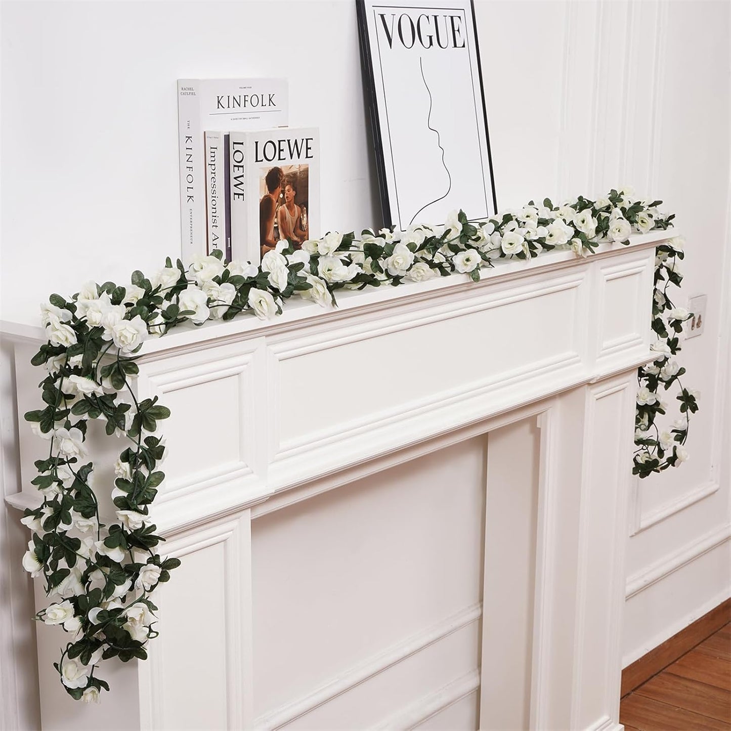 5 Pcs 41FT Flower Garland, Artificial Rose Garland Flowers Plants Fake Flower Hanging Rose Ivy, Birthday Party Valentine's Day Wedding Wall Arch Decor（White）