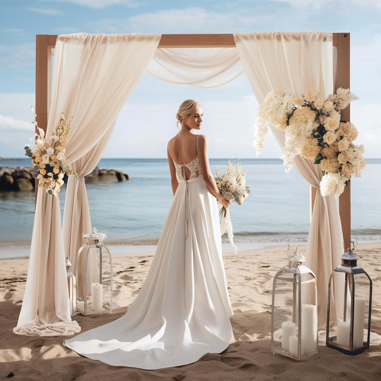 30" x 20Ft Wedding Arch Draping Fabric, 3 Panels Dark Champagne Sheer Curtain Drapes Extra Wide & Long Backdrop Curtains for Wedding Arch Ceremony Birthday Party Decorations
