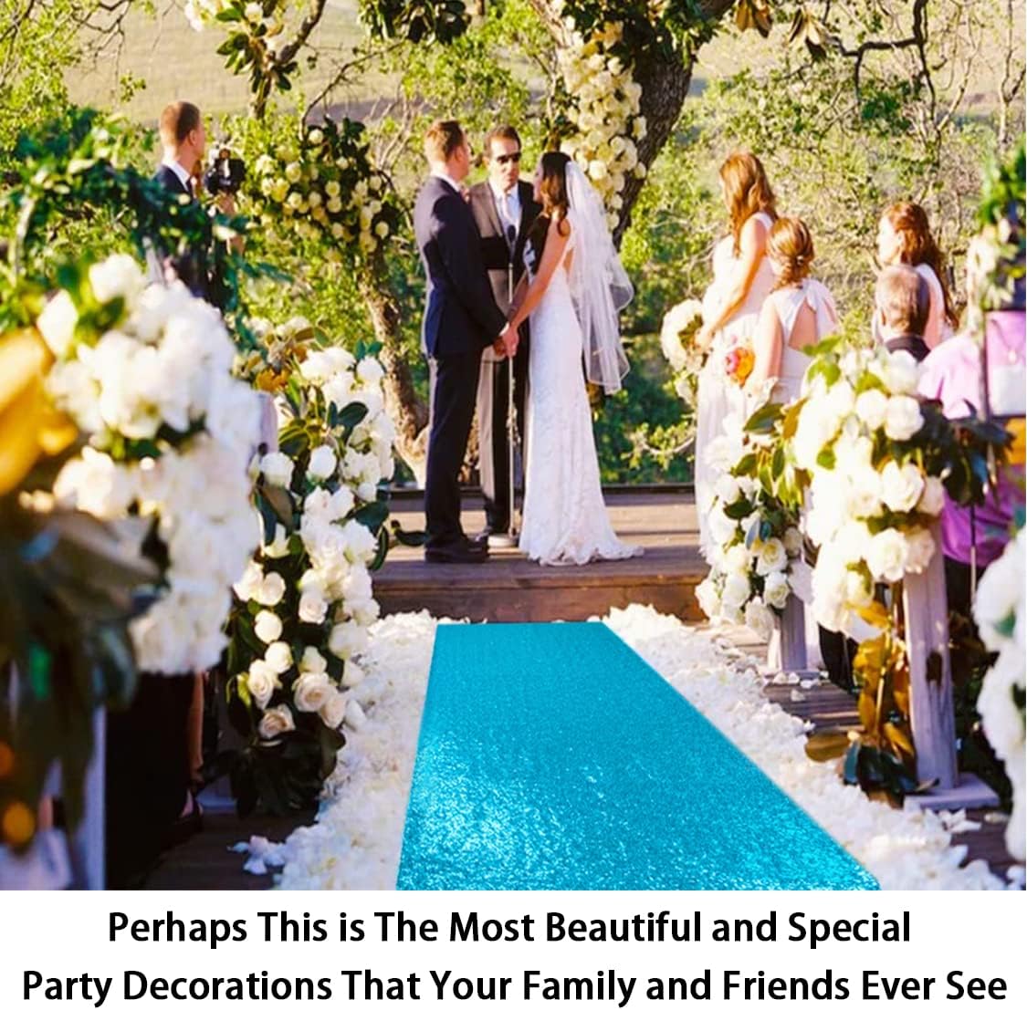 ShinyBeauty Sequin Aisle Runners 2Ft x 15Ft Turquoise Carpet Runner for Party Glitter Runner for Wedding N116