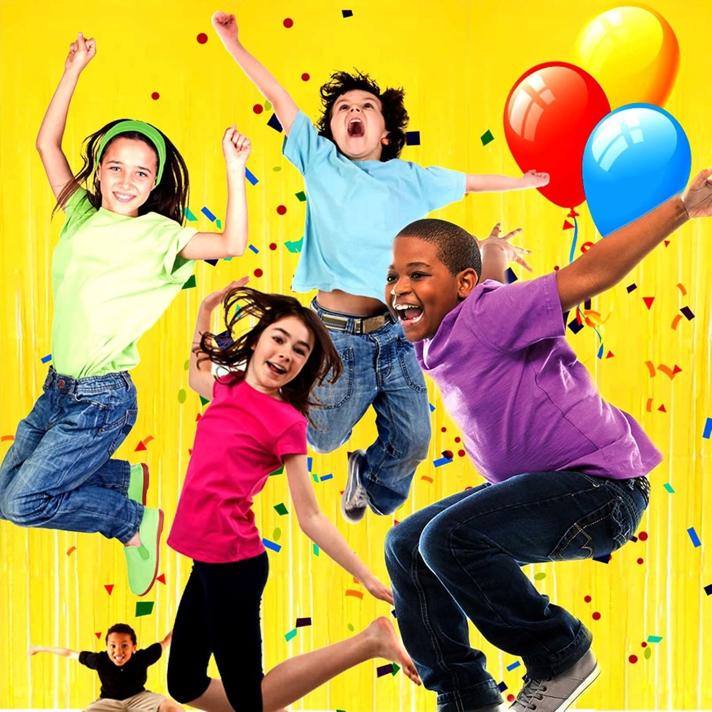 4 Pack Macaron Yellow Tinsel Foil Fringe Curtain Backdrop, 3.28Ft x 8.2Ft Metallic Streamers Props Wedding Bridal Shower Party Decoration, One Size, (Yellow 8.2Ft)