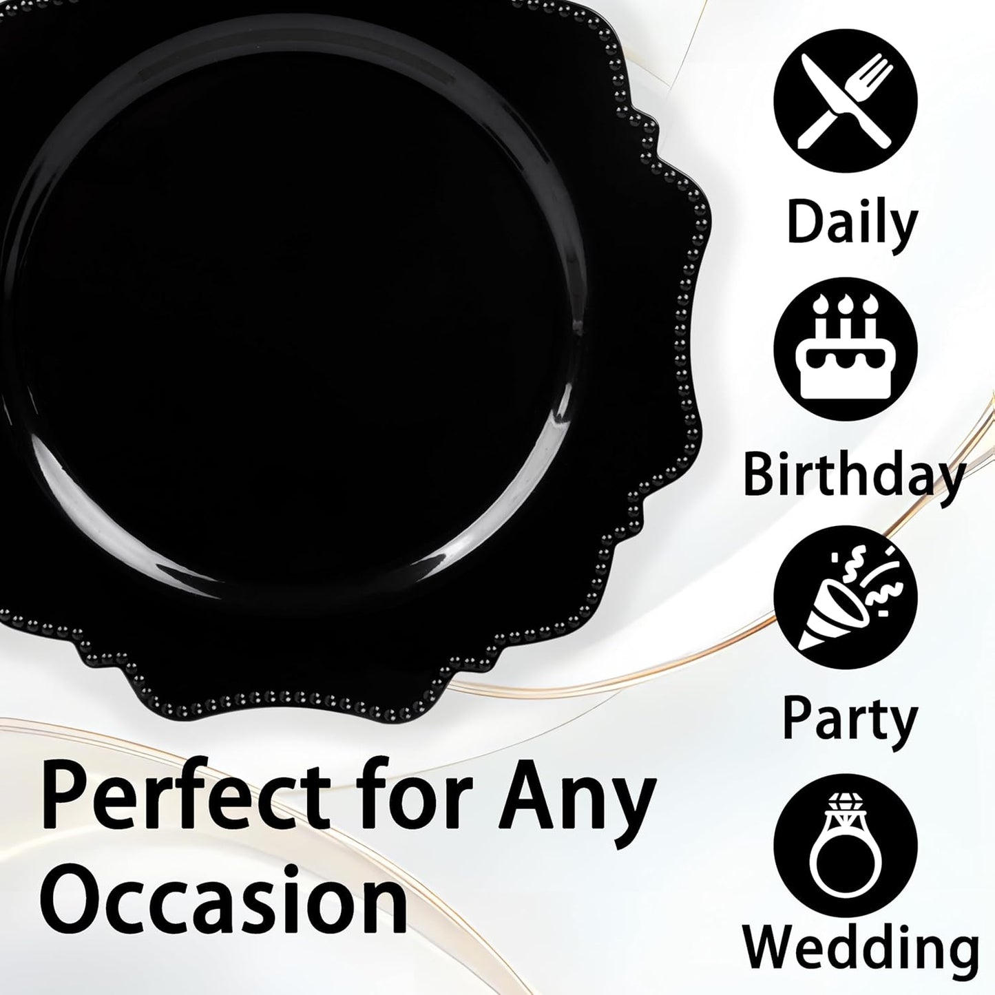 COLOSUS 100pcs Black Plastic Party Dinner Plates - 9.5 Inch- Heavy Duty Disposable Plastic Dinner Plates for Party Wedding and Everyday Use