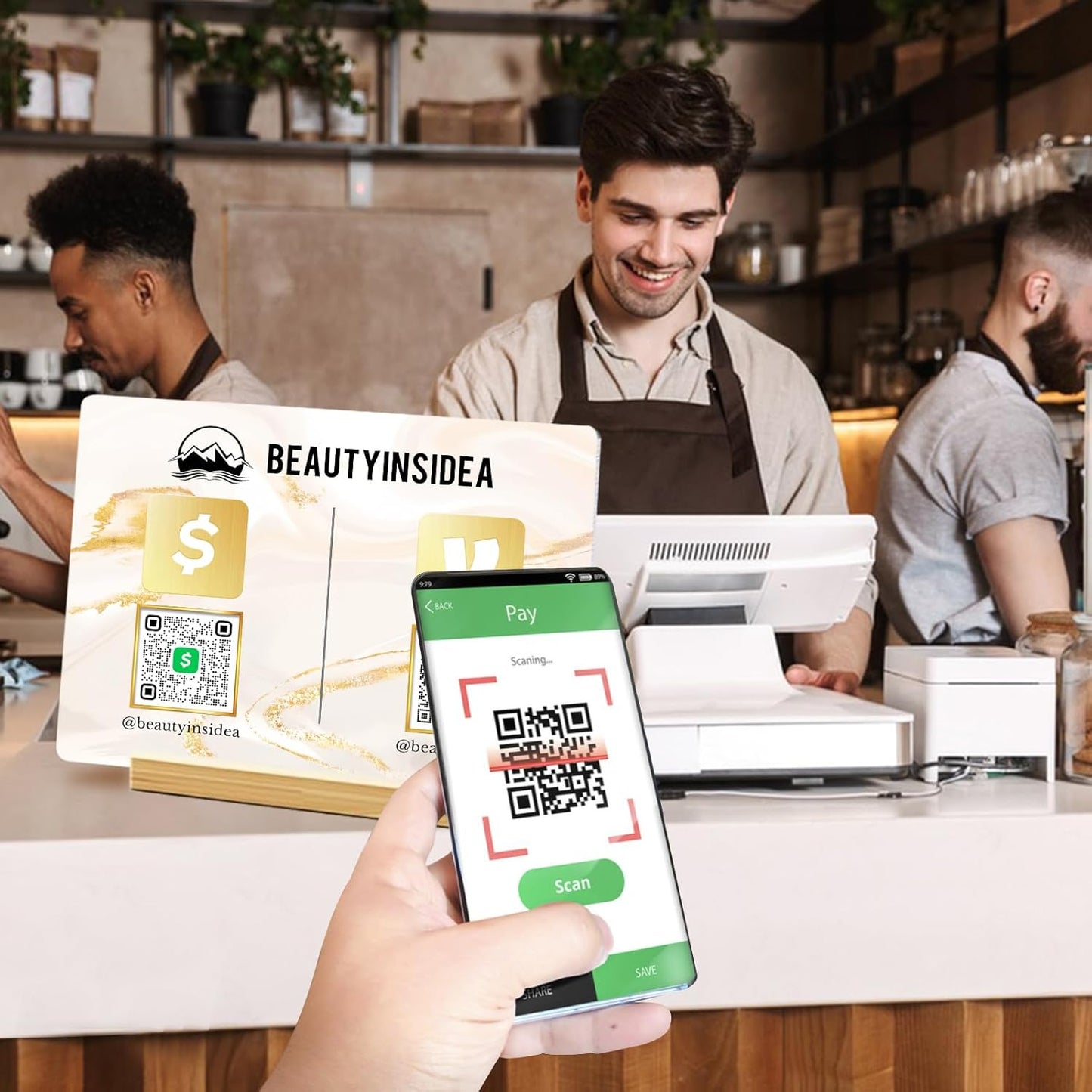 Personalized Custom Metal QR Code Sign Venmo Cashapp Scan to Pay with Stand Instagram Facebook Social Media QR Signs Bar Code QR Plaque Print for Business Salon Beauty Store Restaurant Wifi Sign (Horizontal 2)