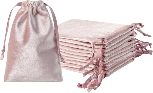 QIANF 12pcs Rose Pink Velvet Drawstring Bags 4x6 inches Glossy Small Velvet Cloth Gift Bags Jewelry Pouches for Storage Wedding Party Favor Christmas