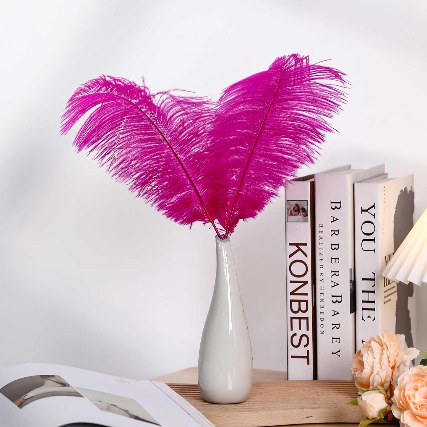 YAKRUNA 30PCS Hot Pink Ostrich Feathers Bulk 12-14 Inches for Centerpieces for Wedding Birthday Gatsby Party, Decorative Plumes for Vase & Table & Christmas Tree Decor (30-35cm, Fuchsia)