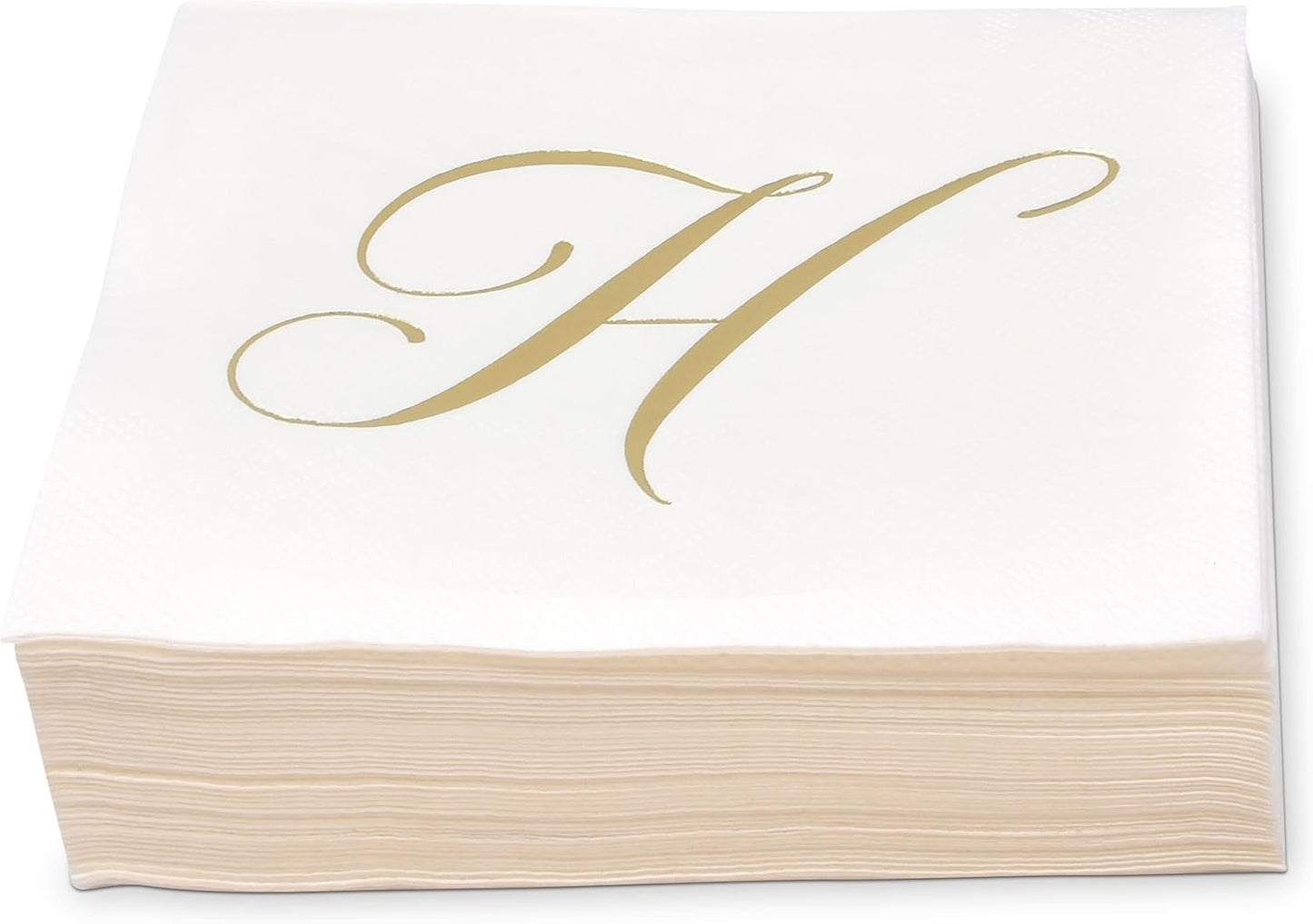 Gift Boutique 100 Gold Monogram Cocktail Napkins Letter H Disposable Paper Pack Elegant Metallic Golden Foil Hand Napkin for Powder Room Wedding Holiday Birthday Party Baby Shower Decorative Towels