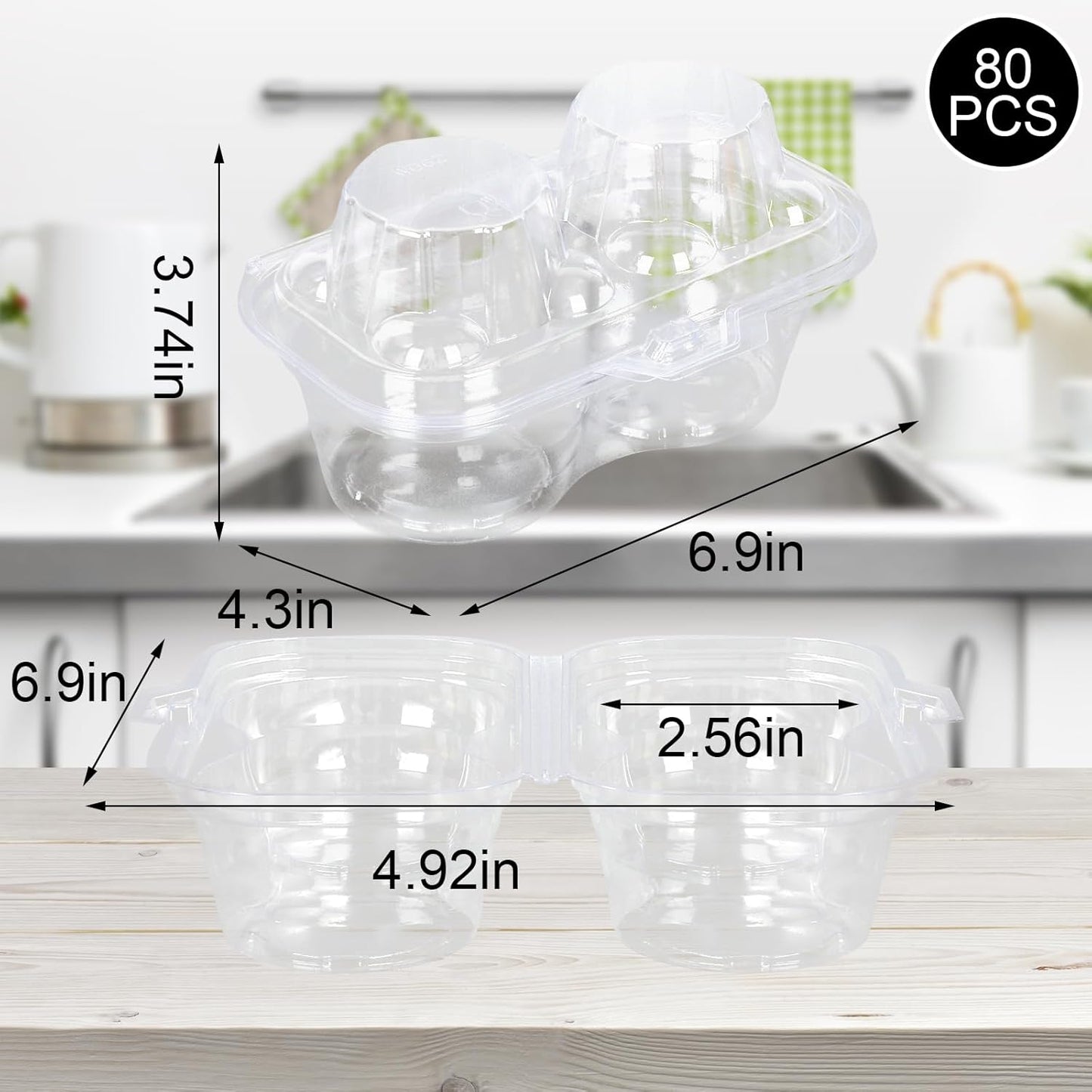 80 Pack Plastic Cupcake Containers 2-Compartment Clear Cupcake Boxes Disposable Cupcake Tray Holders 2 Cavity Cupcake Carriers with Deep Dome For Cupcake Muffin Packaging