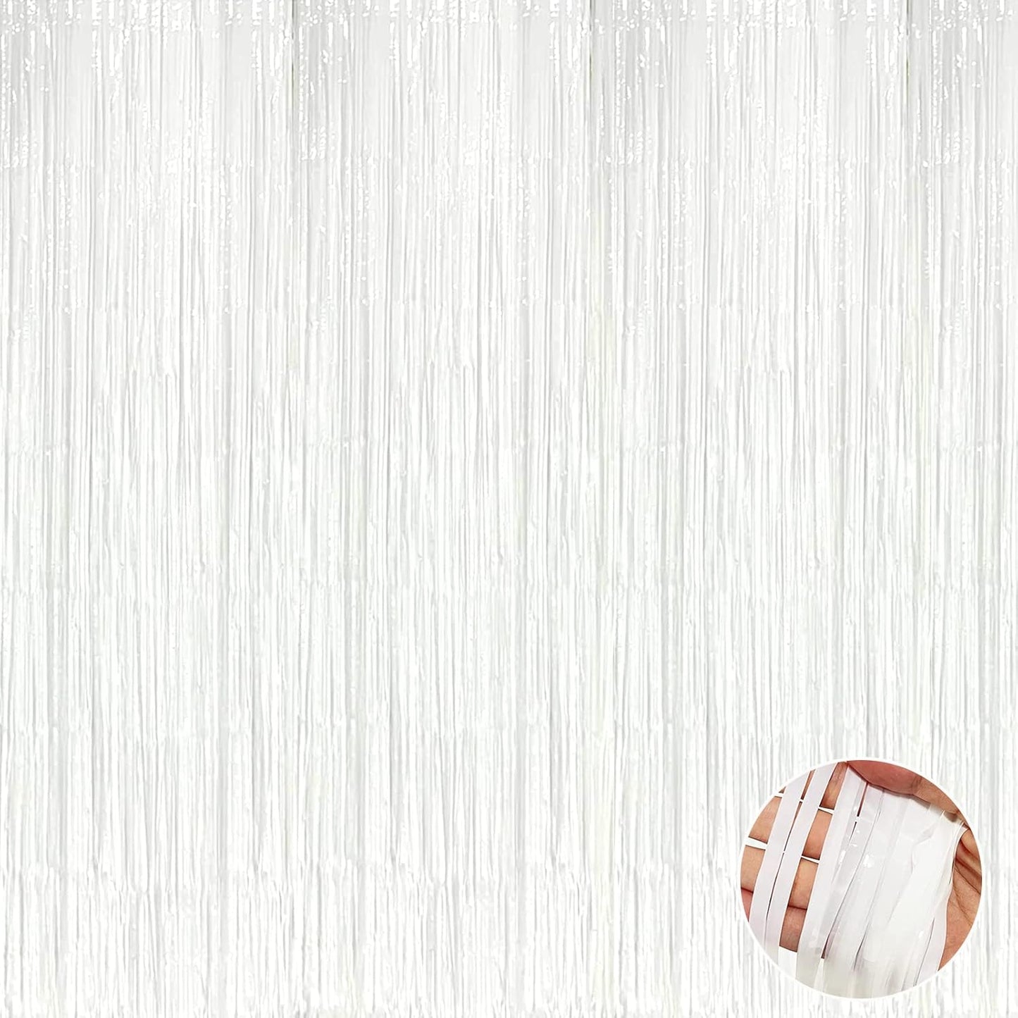 4 Pack White Foil Fringe Curtain Backdrop, 3.3Ft x 9.8Ft Metallic Tinsel Streamers Curtains for Photo Booth, Wedding, Thanksgiving, Birthday, Christmas Party Decoration, One Size