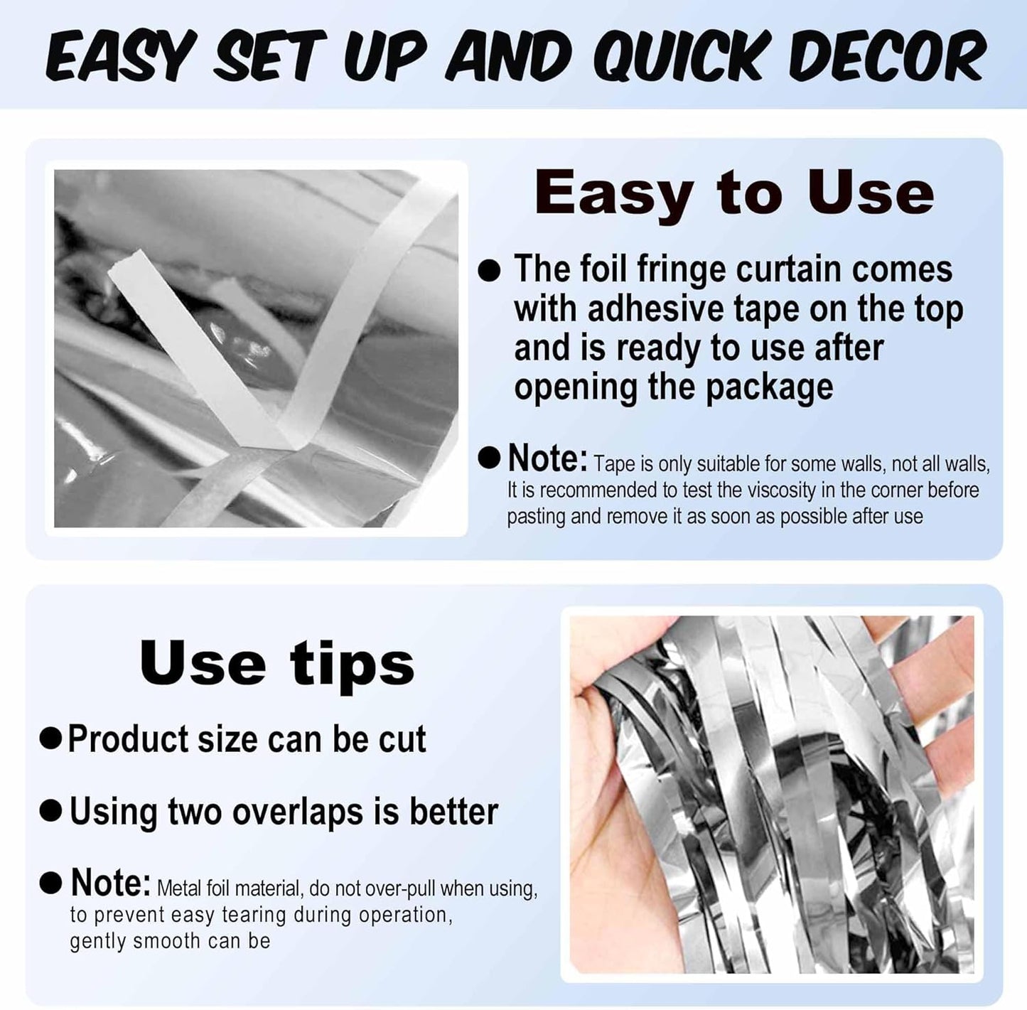 3 Pack Silver Foil Fringe Curtains Backdrop, 3.28 x 9.8 Ft Metallic Streamers Tinsel Curtains Background for Photo Booth, Birthday, Halloween, Christmas, Thanksgiving, New Year Party Decorations