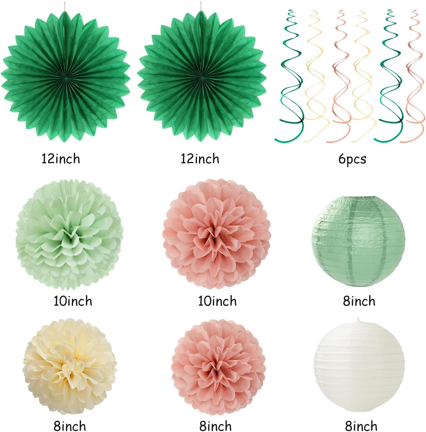 Olive Sage-Green Beige Happy-Birthday Party-Decorations - 31pcs Women Girls Adults Paper Lanterns Streamers Banner,Tissue Pom Poms Decor,Flower Fans Tassels Graland Boho Neutral Supplies Hugmoon