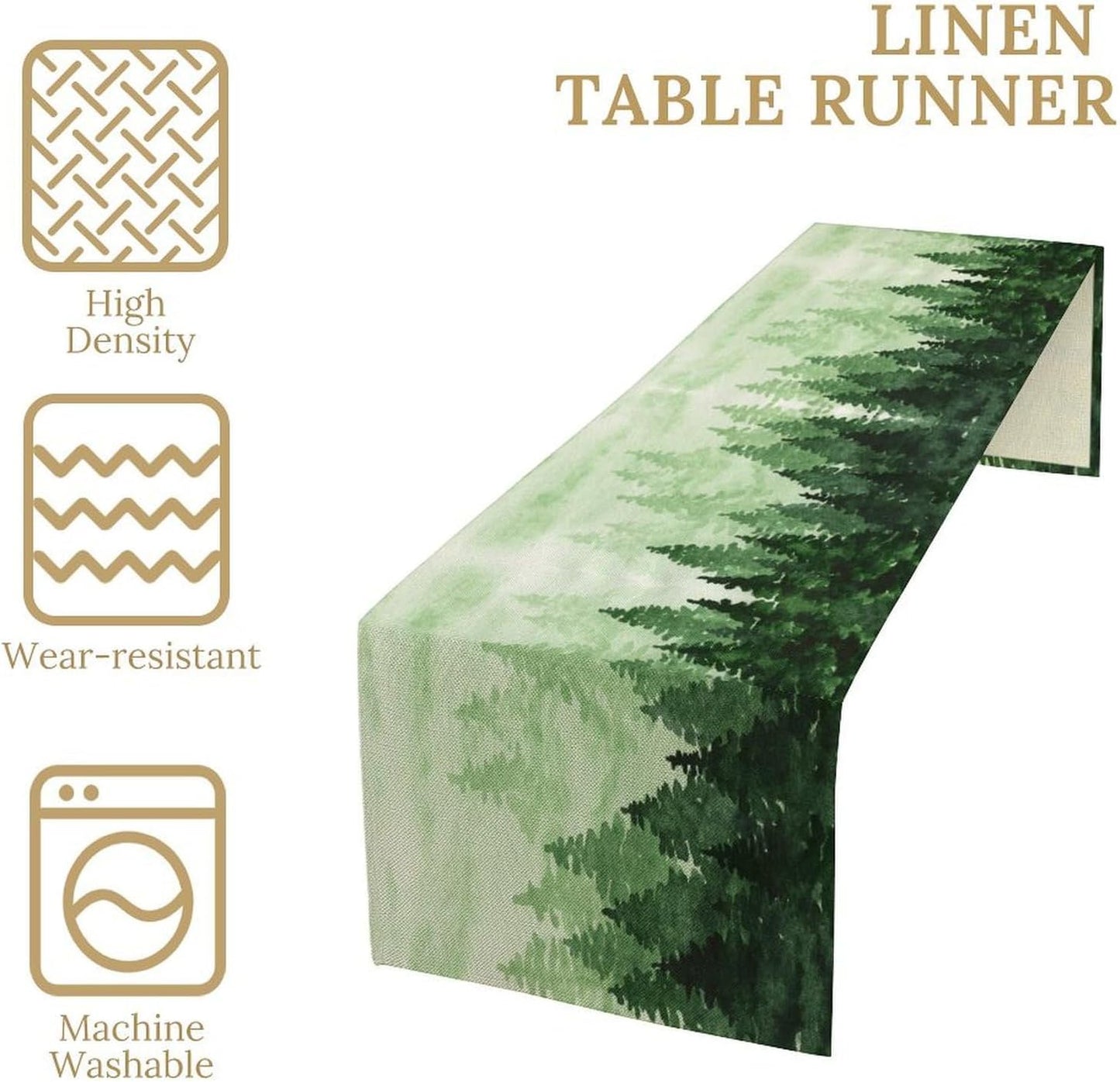 Foggy Forest Table Runner,Watercolor Wreen Misty Forest Landscape Table Runner for Kitchen Dining Table Home Party Decoration 13x120 Inch