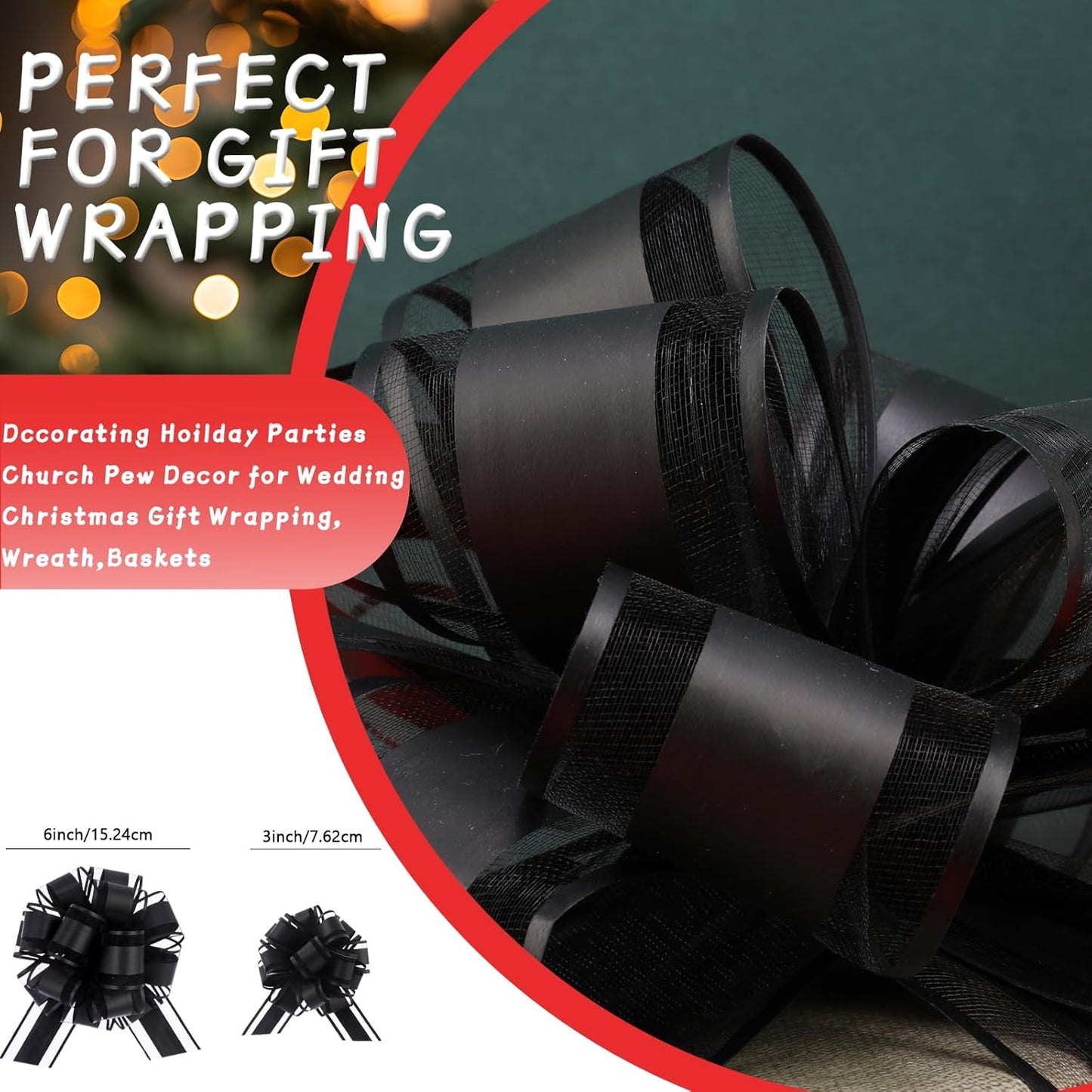 40 Pieces 6 Inches and 3 Inches Pull Bow Wrapping Pull Bow Ribbon Pull Bows for Wedding Baskets,Large Bows for Presents. (Black)