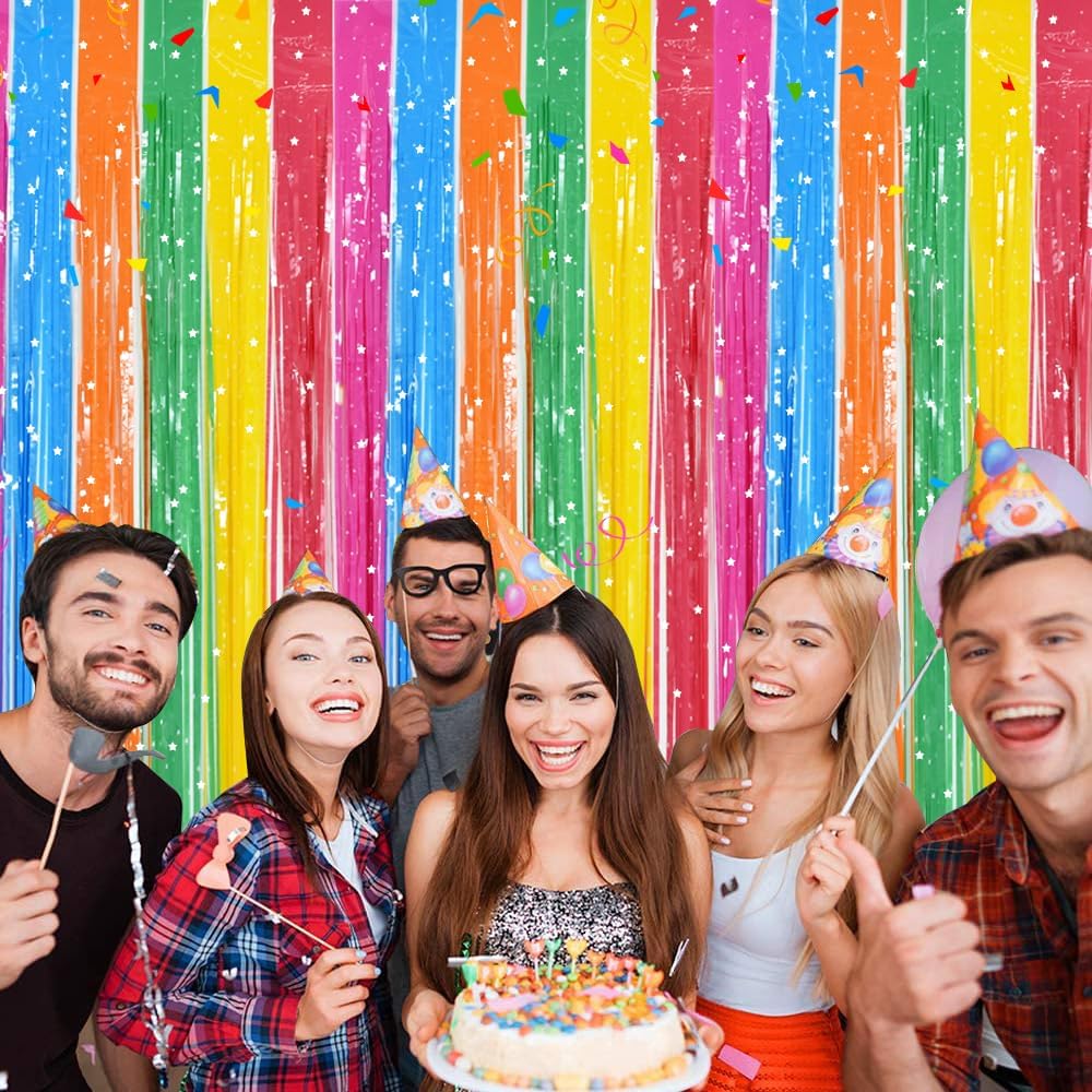TONIFUL 3Pcs Colorful Door Streamers,Photo Booth Backdrop Metallic Colorful Foil Fringe Curtains for Halloween Birthday,Christmas,New Year,Bachelorette,Grad Party Streamers Decor(9.9ft x 6.6ft)