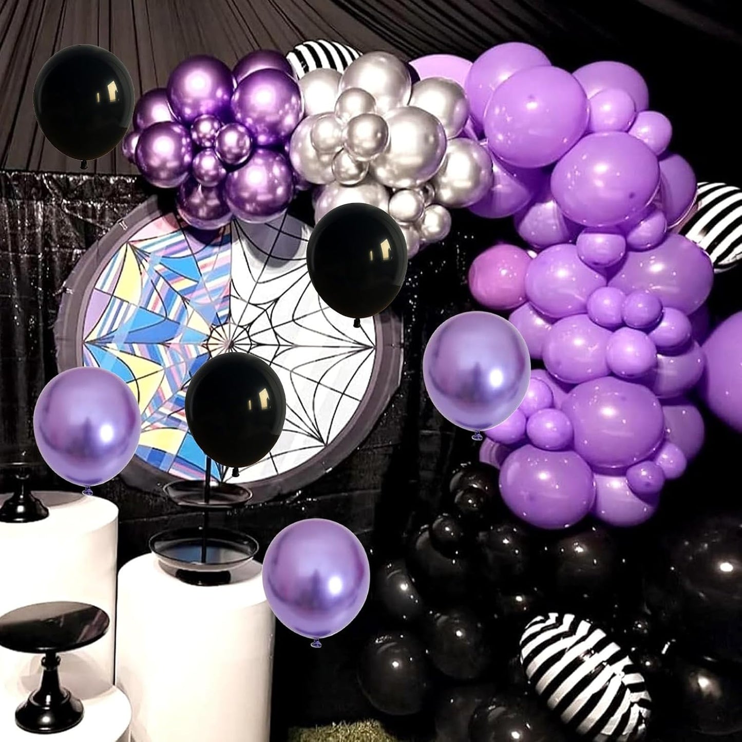 Purple and Black Balloons, 60 Packs 12 Inch Dark Purple Light Purple Black Balloons with Metallic Silver Confetti Latex Balloons for Halloween, Girls Women Birthday Wedding Party Decorations