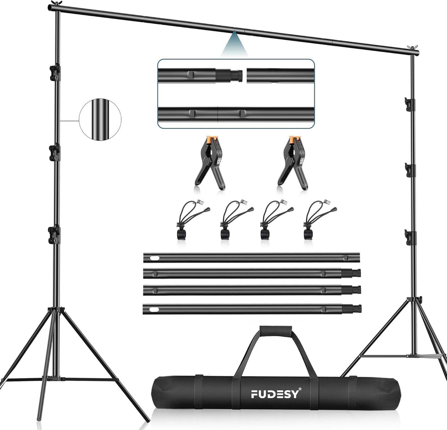 FUDESY Photo Video Studio 10 x 10Ft Heavy Duty Adjustable Backdrop Stand,Background Support System for Photography with Carry Bag, 6 Pcs Clip Clamps