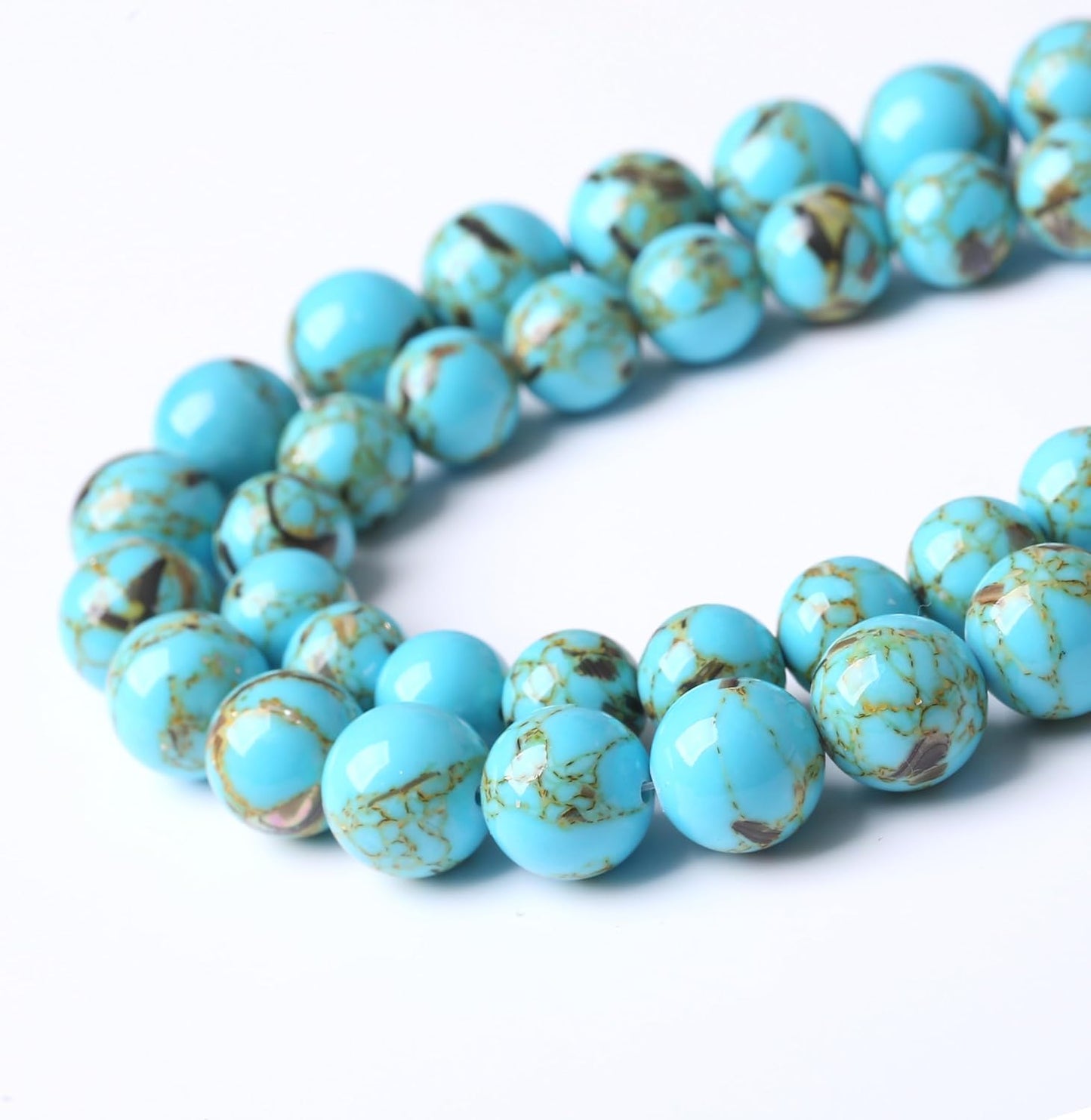 Blue Shell Turquoise Stone Beads Gemstone Round Crystal Energy Jade Beads Stone Beads for Jewelry Making DIY Bracelet Necklace Jewelry Making 1 Strand 15.5inch 45PCS 8MM