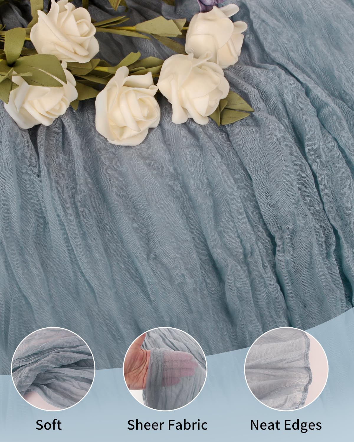 Dusty Blue Cheesecloth Table Runner 120 Inch, Summer Boho Gauze 10 FT, Rustic Cheese Cloth Table Runner for Wedding, Baby Bridal Shower, Party, Farmhouse Centerpiece Home Decorations