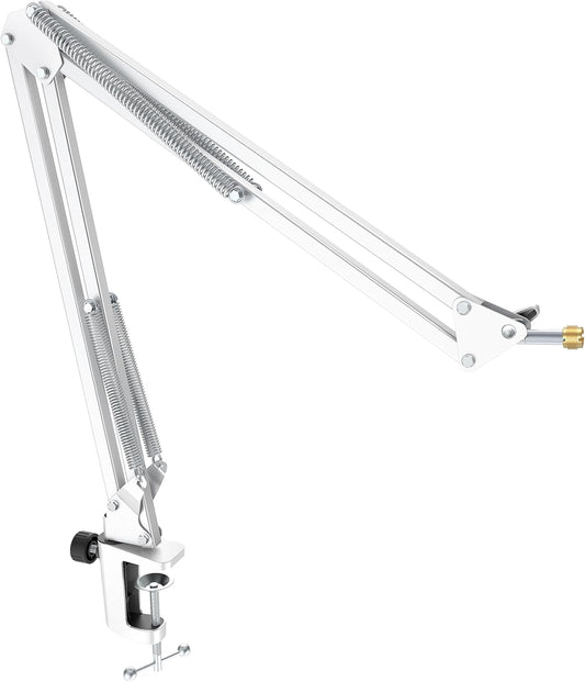 FIFINE Microphone Boom Arm, Suspension Mic Arm Stand with Mount Clamp, Metal Scissor Mic Stand with 3/8" to 5/8" Adapter for Home Studio Recording Podcast Gaming-CS1 White
