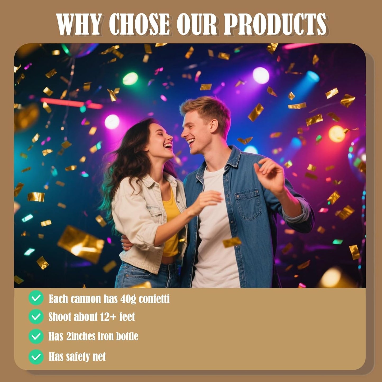 5-Pack Gold Confetti Poppers, 12-Inch Recyclable Confetti Cannons for Weddings, Birthdays, Graduations, and Festive Gatherings.