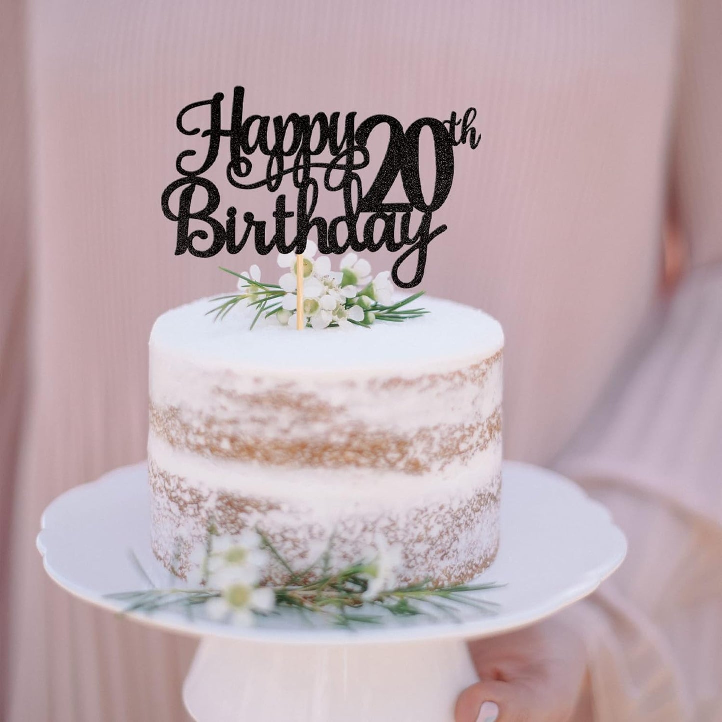 1 PCS Happy 20th Birthday Cake Topper Glitter Cheers to 20 Years Birthday Cake Pick Twenty 20 Fabulous Cake Decoration for Happy 20th Birthday Theme Party Decorations Supplies Black