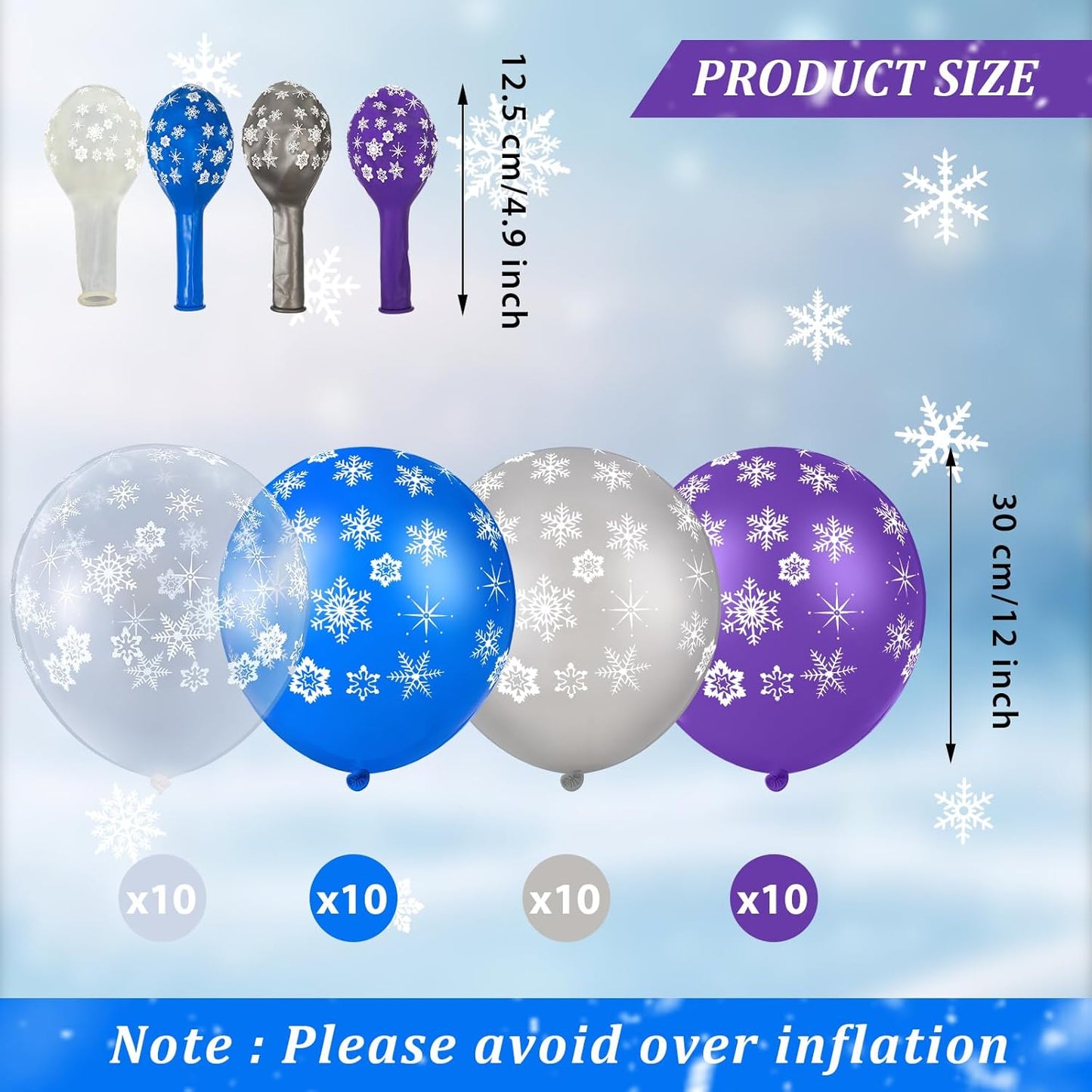 Skylety 40 Pieces Snowflake Balloons Bulk Winter Transparent Snowflake Latex Balloons for Christmas Birthday Wedding Party Decorations(Blue, Purple, Silver, Clear)