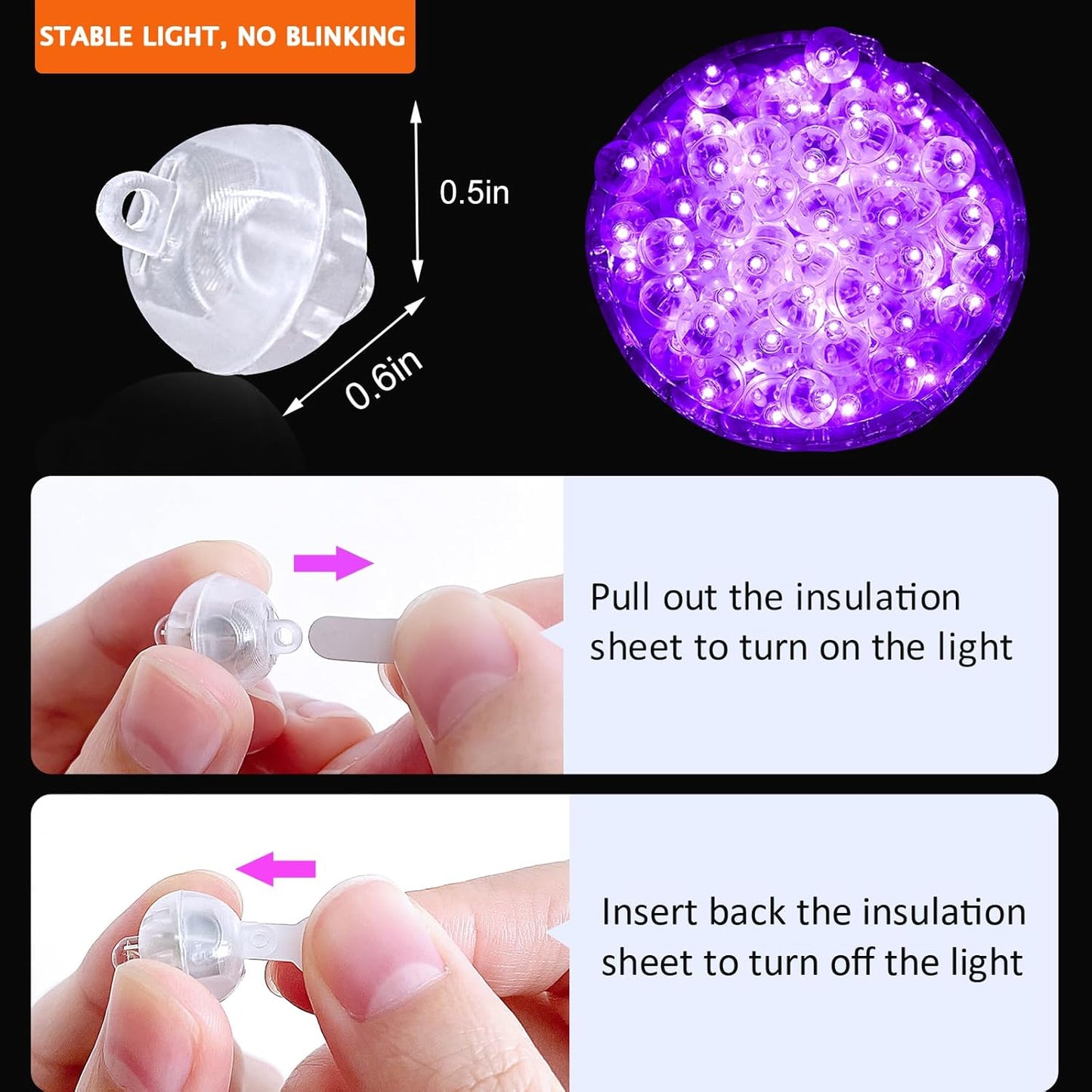 100PCs Balloon Lights, Long Standby Time Mini Ball Light, Mini Led Lights for Paper Lantern, Easter Eggs and Party Wedding Birthday Festival Christmas Decoration (Glow steadily Purple)