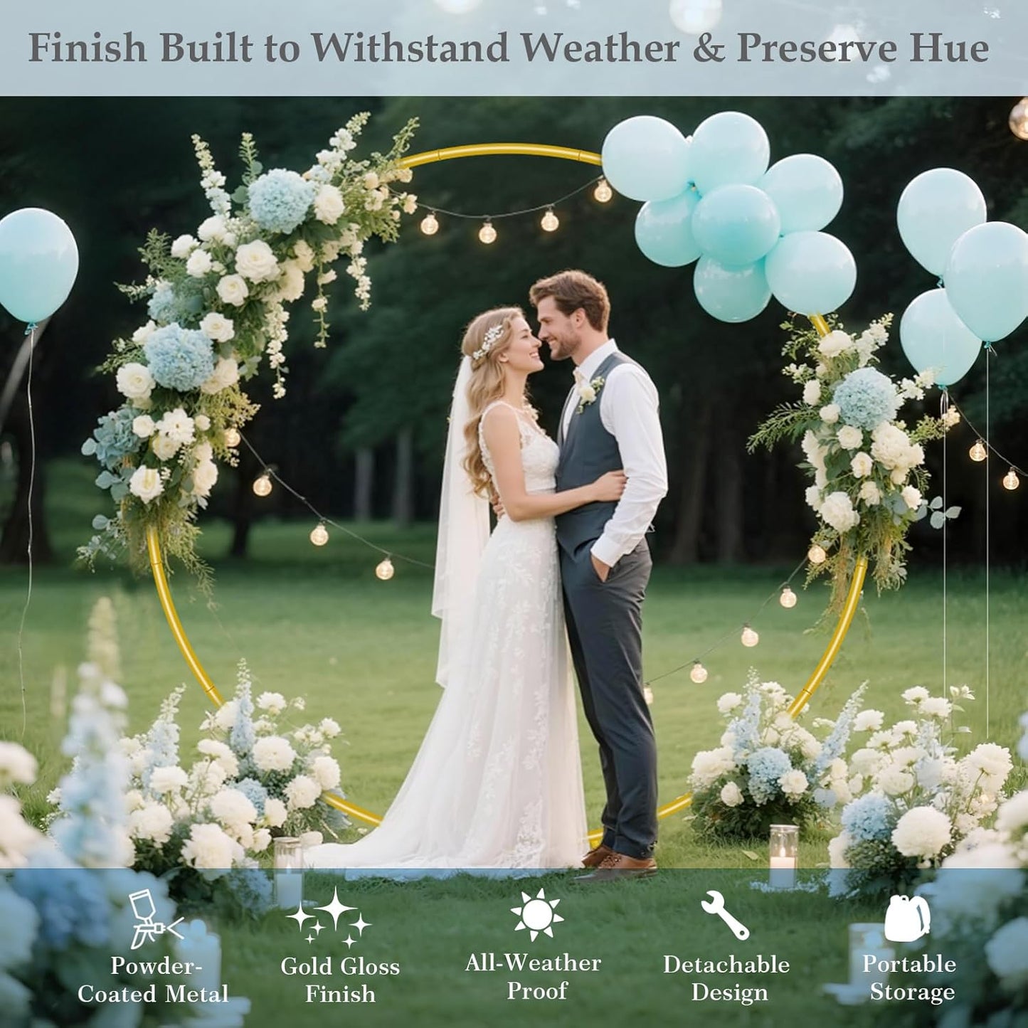 6.6FT Round Balloon Arch Stand Kit,Metal Circle Arch Backdrop Stand for Parties, Gold Wedding Arches Frame with Base for Ceremony Anniversary Birthday Baby Shower Gender Reveal Party Decoration