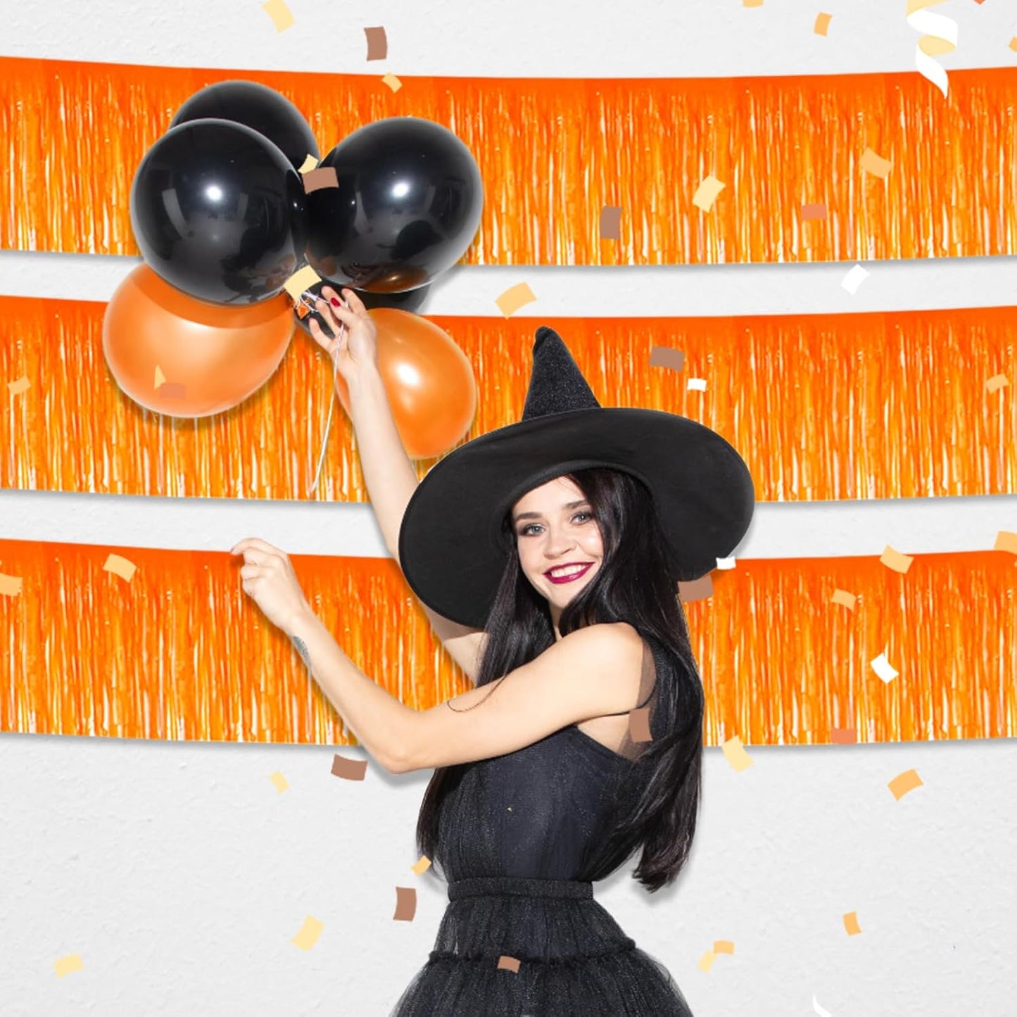 6 Pack 10 Feet Macaron Orange Foil Fringe Garland Metallic Tinsel Streamers Banner Wall Hanging Curtain Backdrop for Parade Floats, Birthday, Graduate, Mother's Day, Wedding Party Decoration